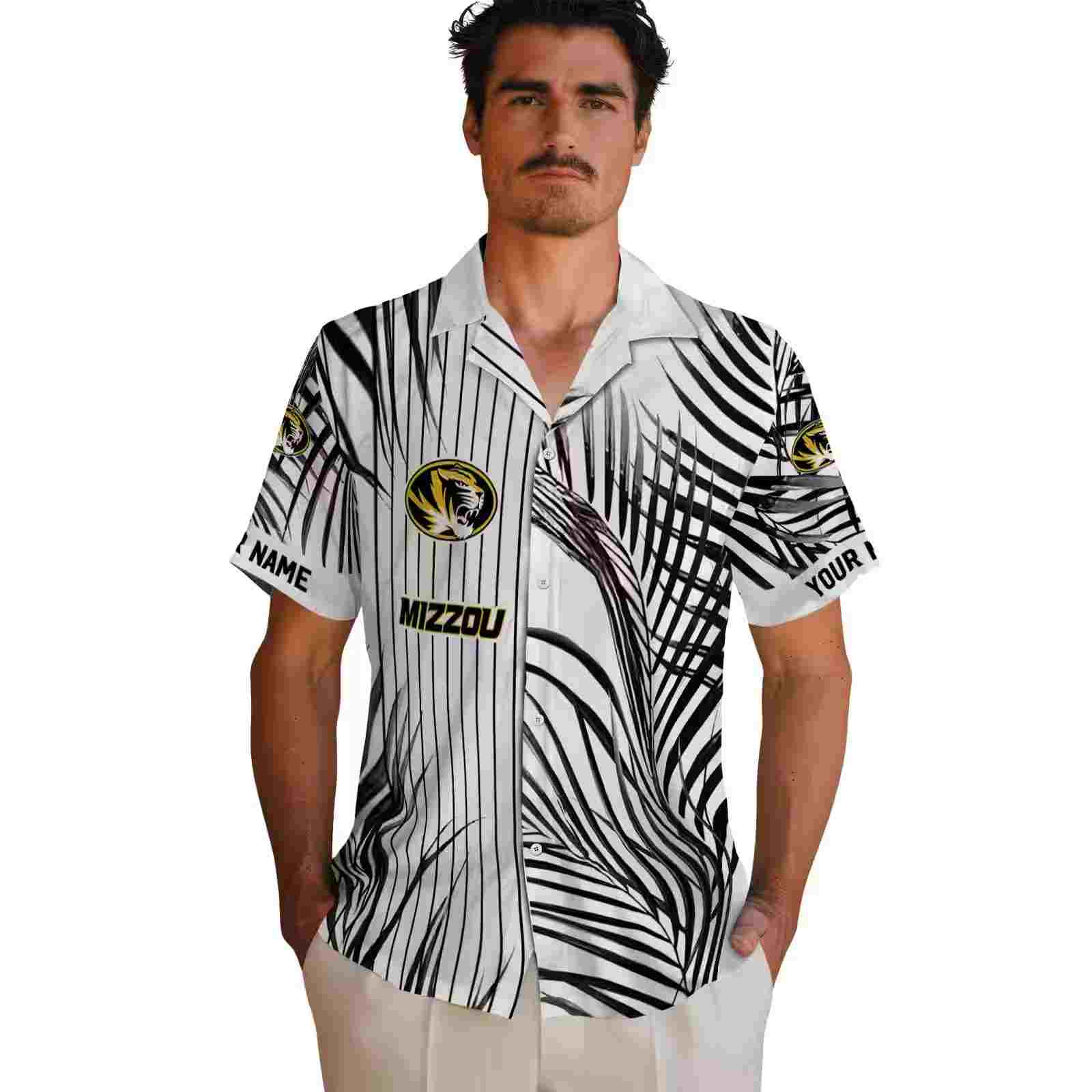 missouri tigers palm stripes black white hawaiian shirt fashion forward