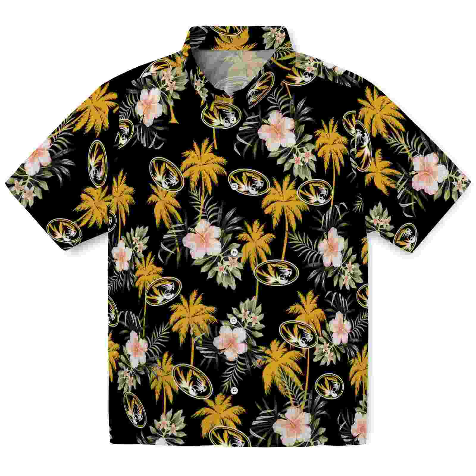 Missouri Tigers Palm Tree Flower Black Hawaiian Shirt