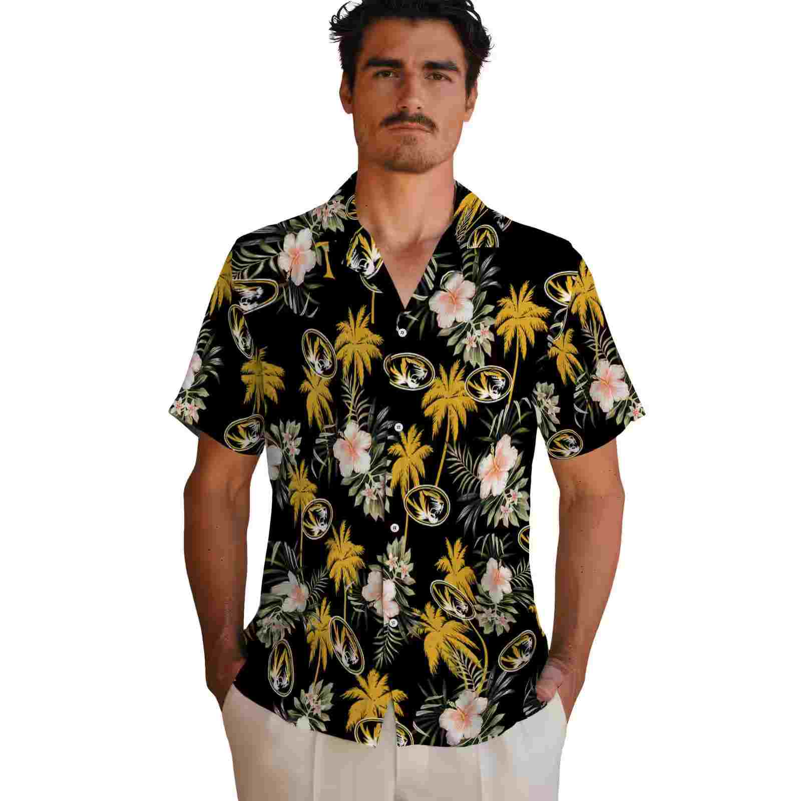 missouri tigers palm tree flower black hawaiian shirt fashion forward