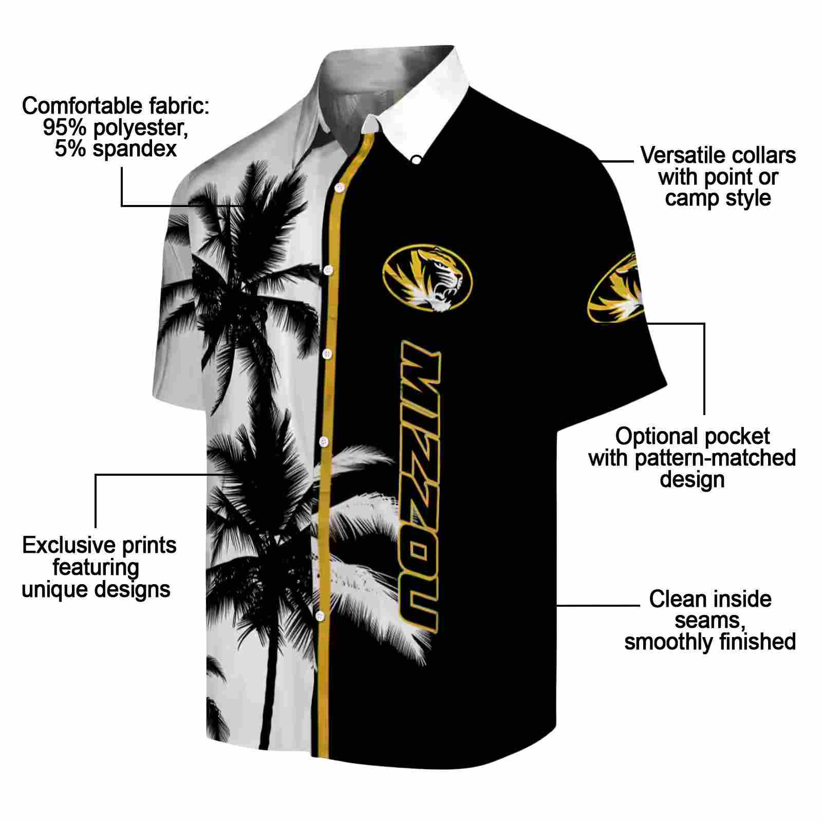 missouri tigers palm trees black white hawaiian shirt new arrival