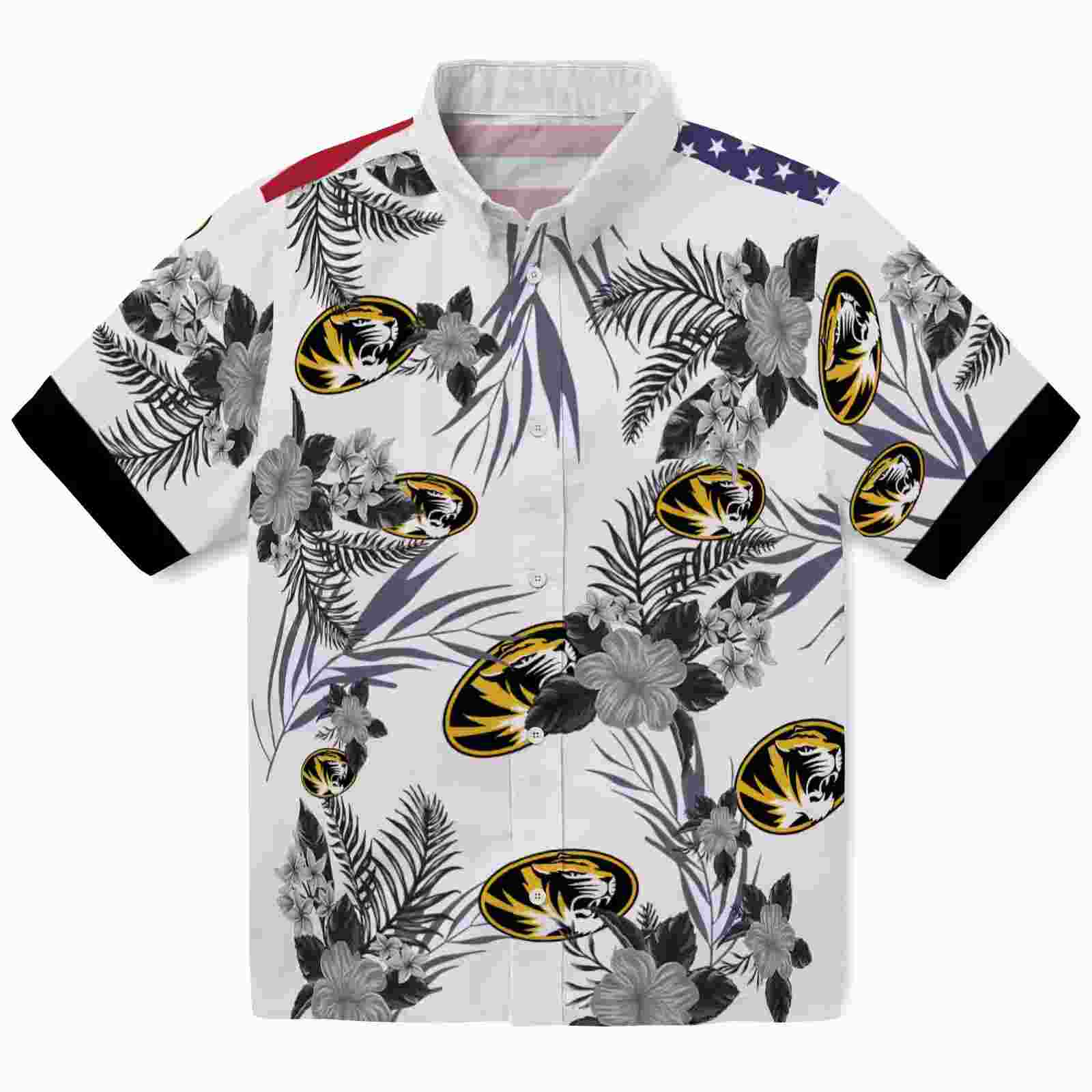 Missouri Tigers Patriotic Hibiscus Design Black White Hawaiian Shirt