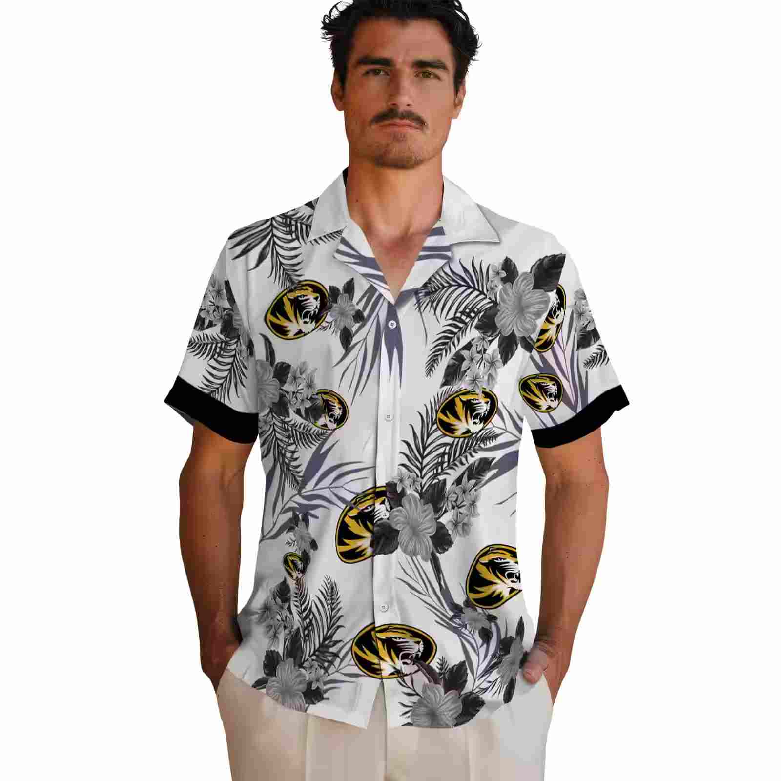 missouri tigers patriotic hibiscus design black white hawaiian shirt fashion forward