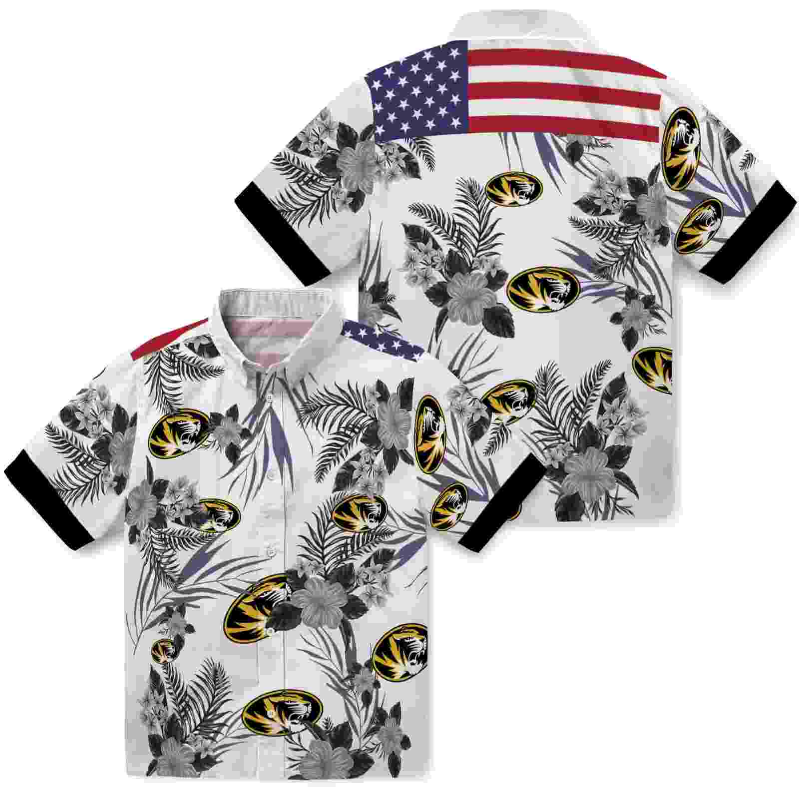 missouri tigers patriotic hibiscus design black white hawaiian shirt high quality