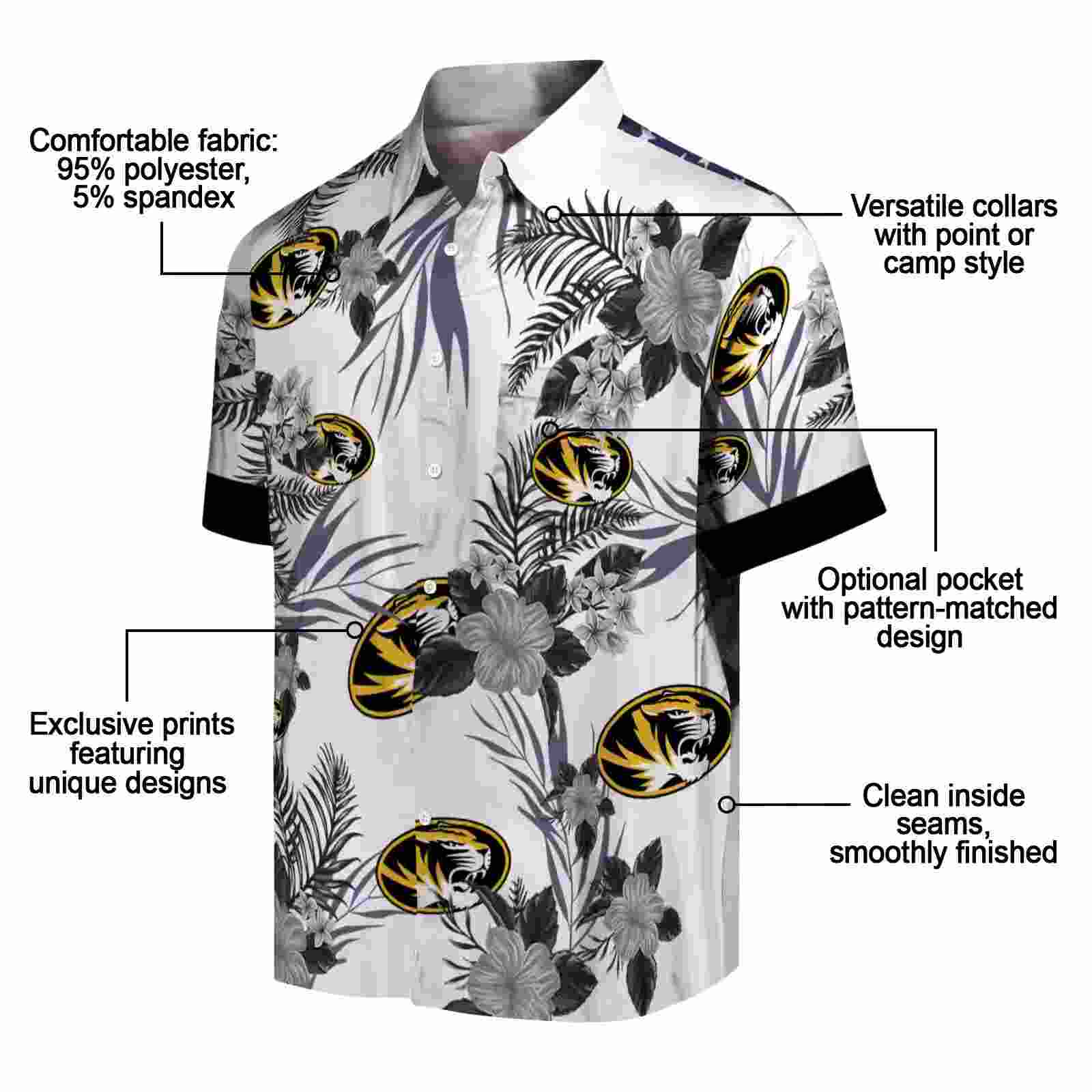 missouri tigers patriotic hibiscus design black white hawaiian shirt new arrival