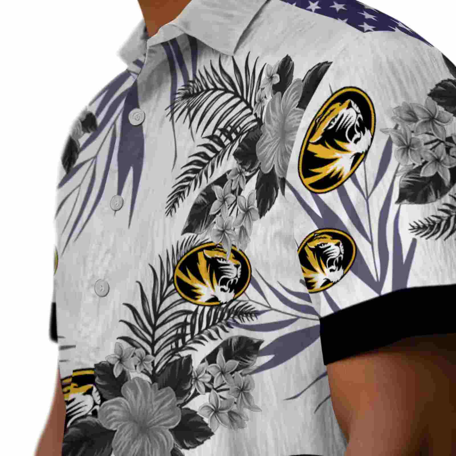 missouri tigers patriotic hibiscus design black white hawaiian shirt trendy