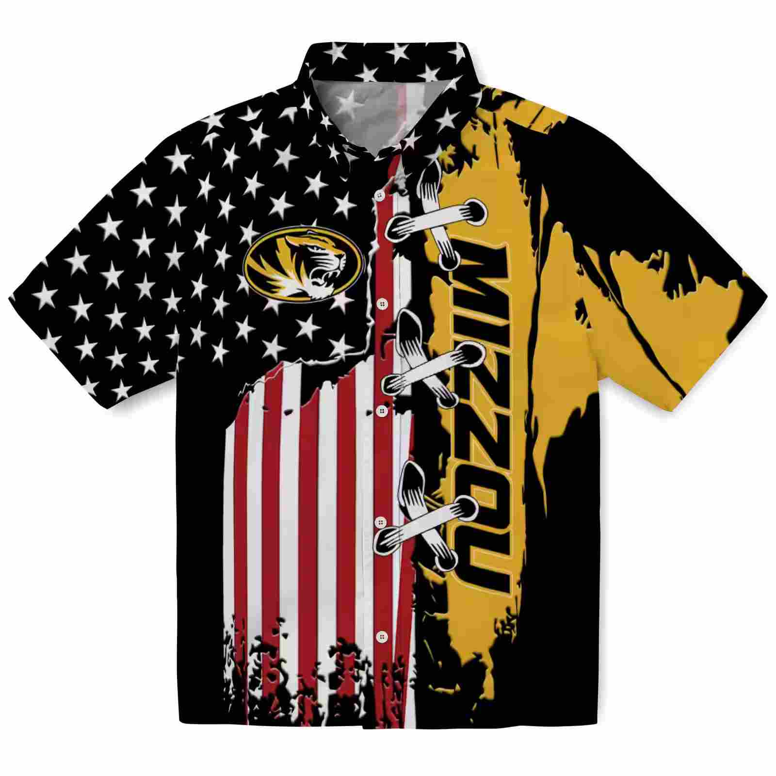 Missouri Tigers Stitched Flag Black Hawaiian Shirt