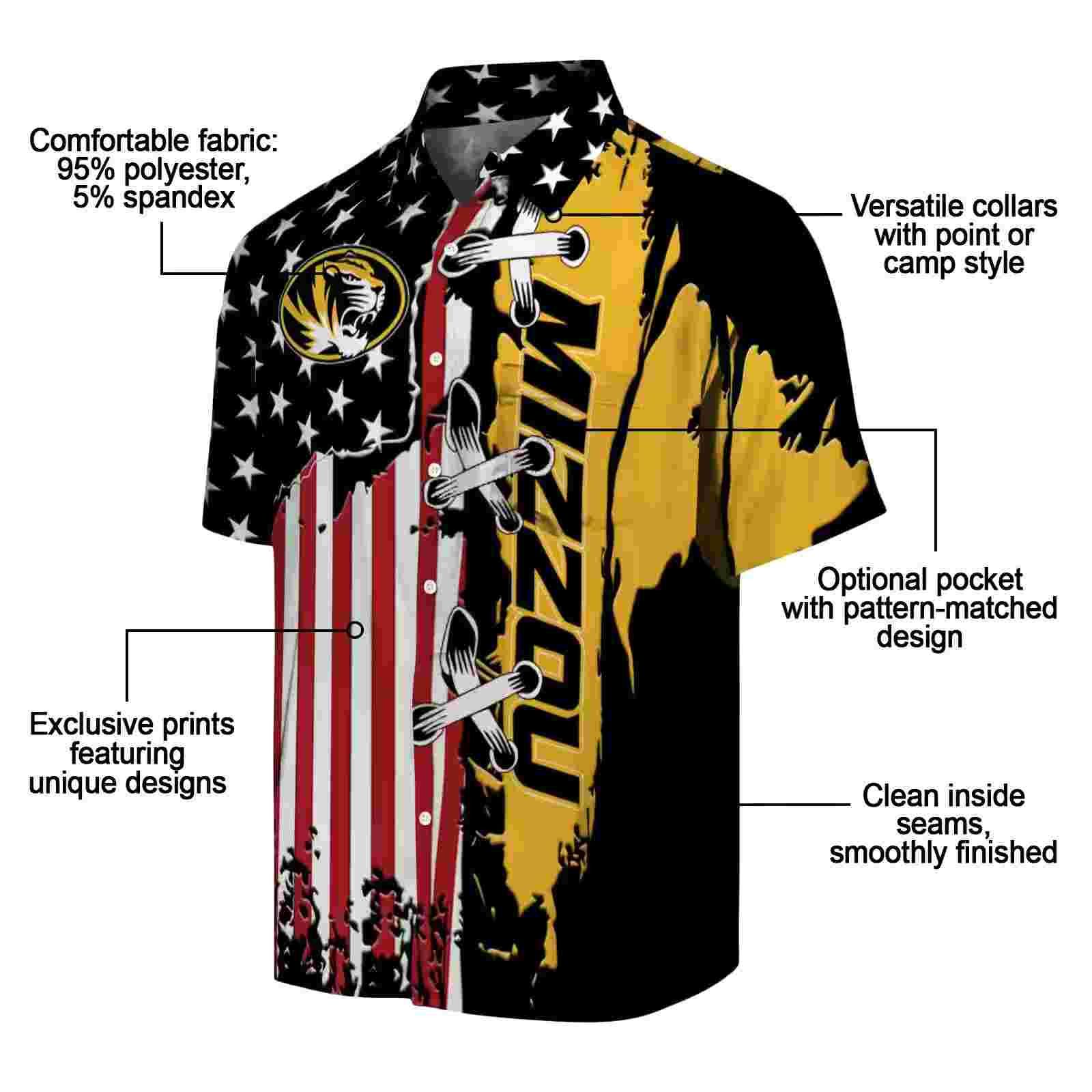 missouri tigers stitched flag black hawaiian shirt new arrival