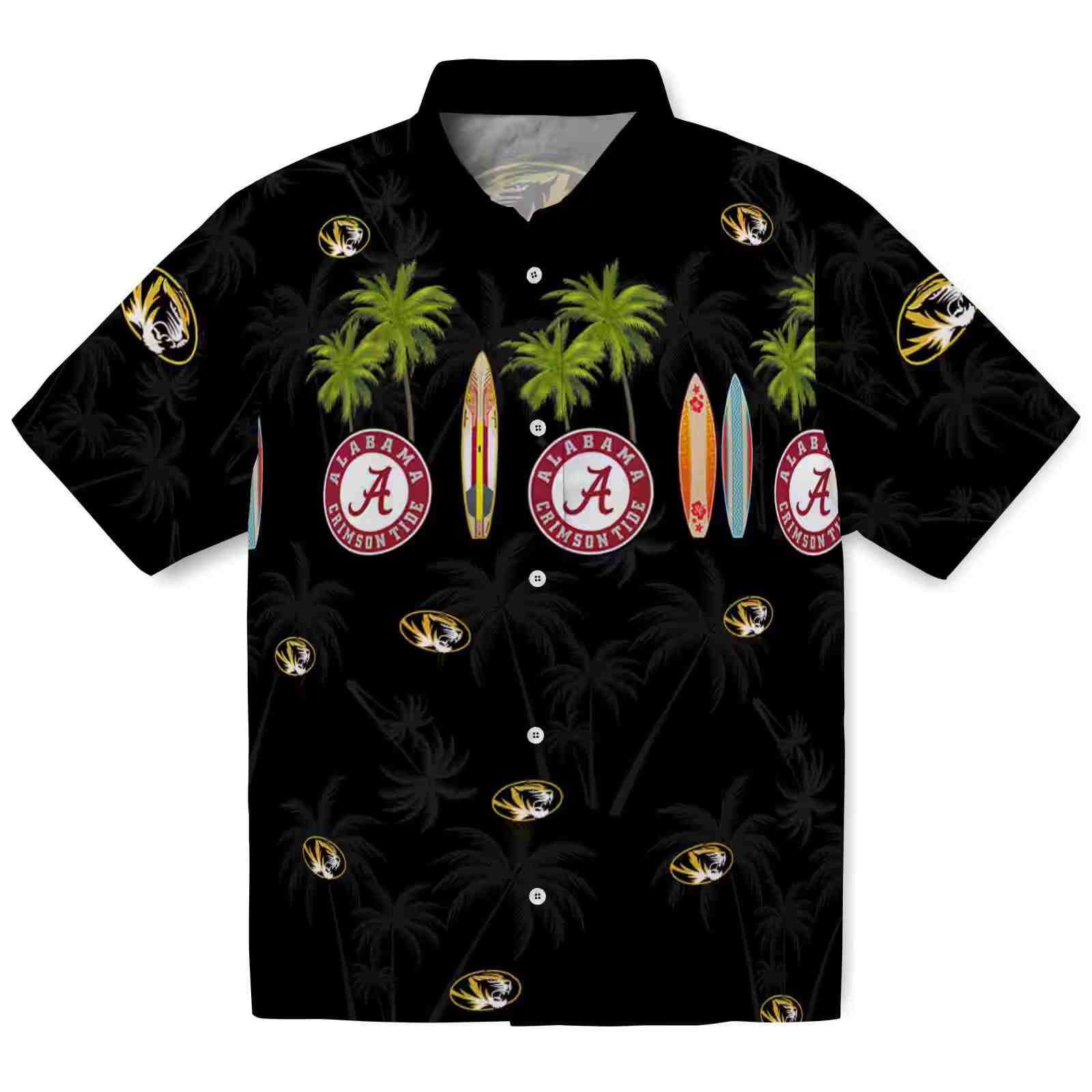 Missouri Tigers Surfboard Palm Black Hawaiian Shirt