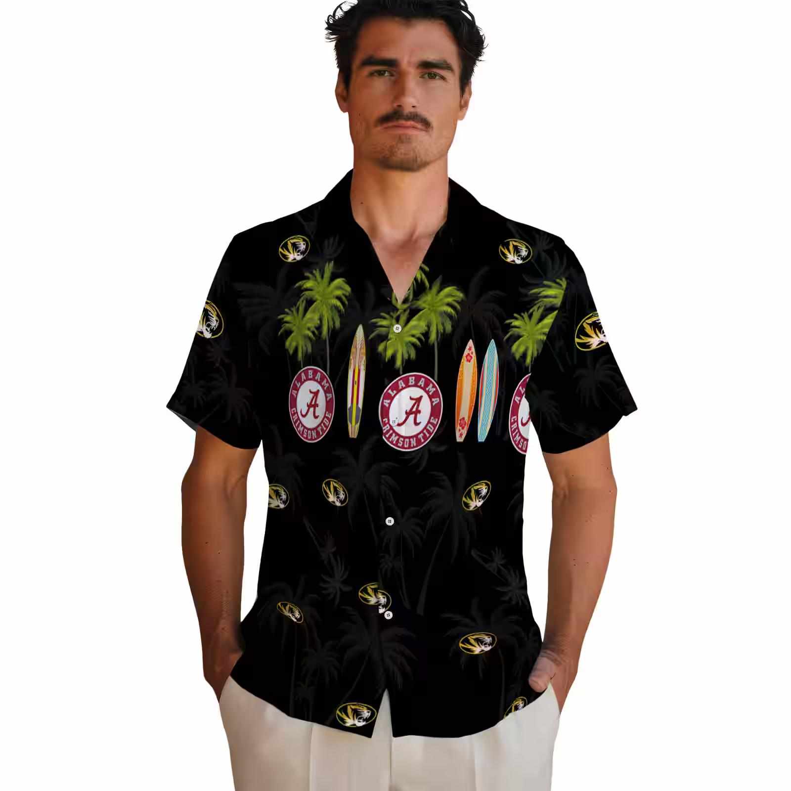 missouri tigers surfboard palm black hawaiian shirt fashion forward