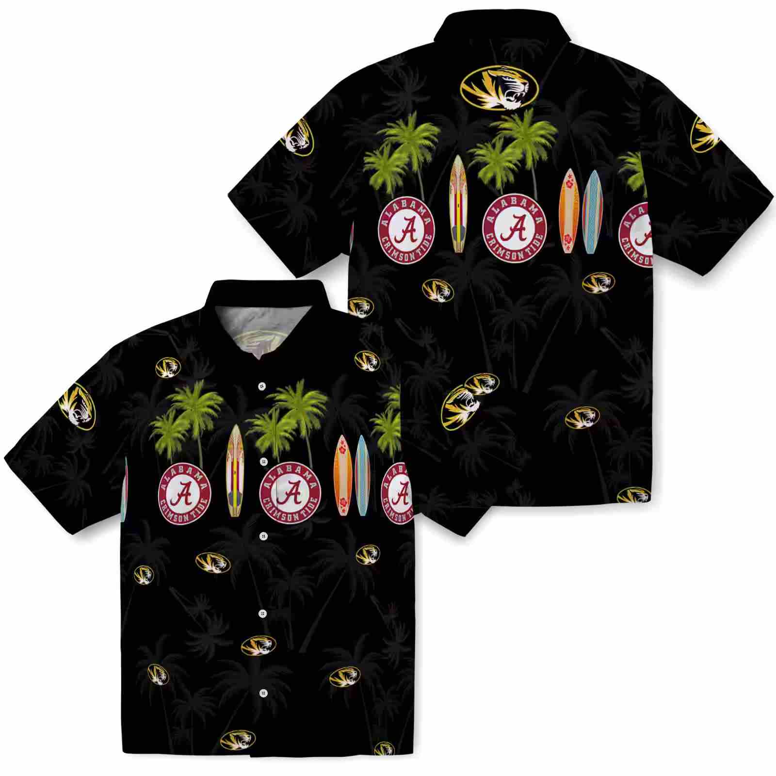 missouri tigers surfboard palm black hawaiian shirt high quality