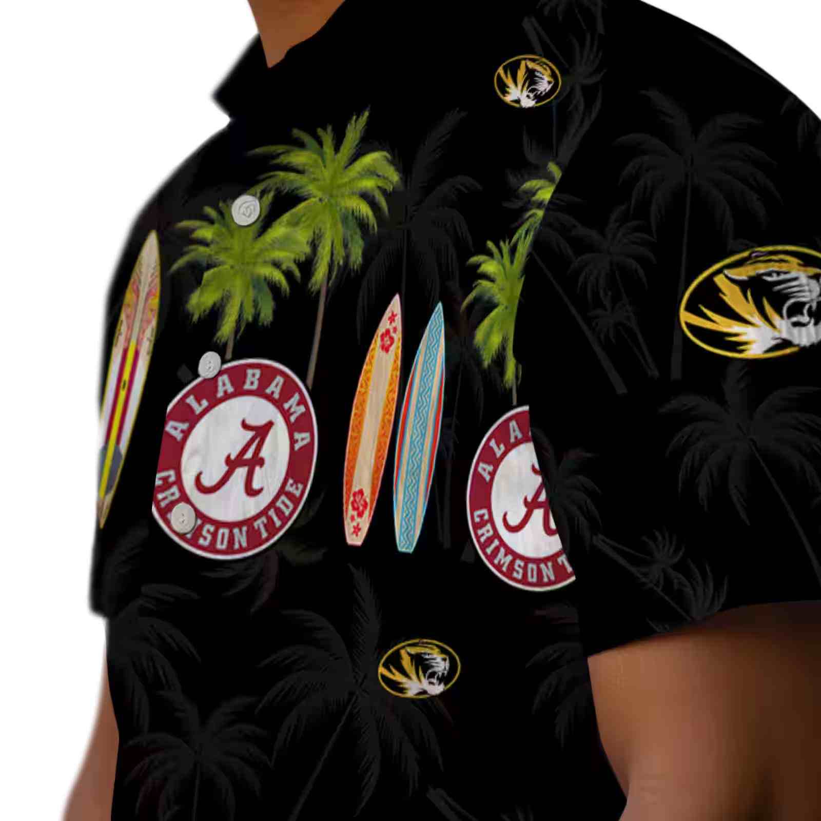 missouri tigers surfboard palm black hawaiian shirt trendy