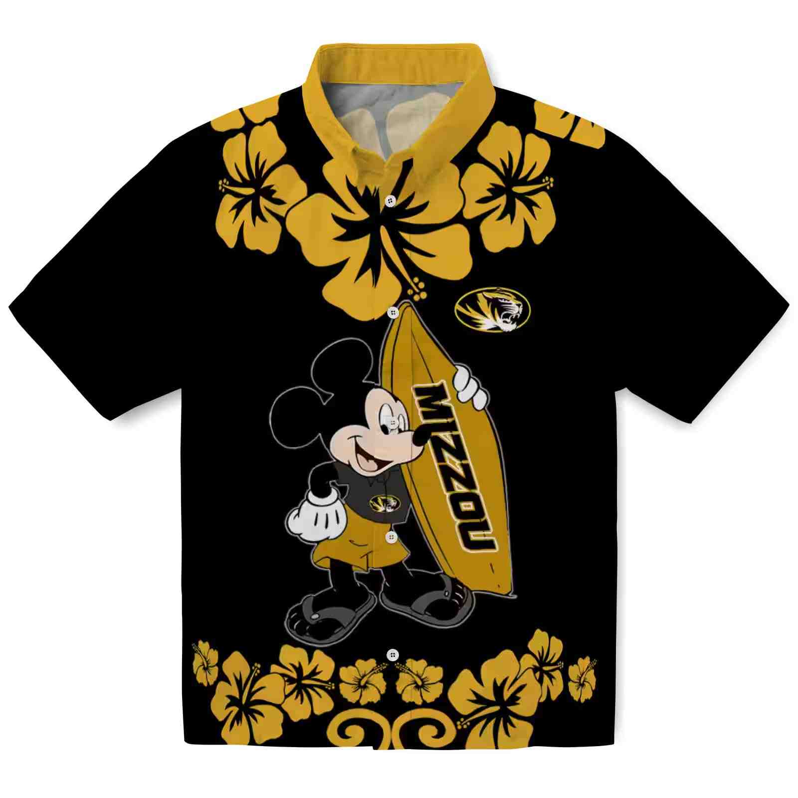 Missouri Tigers Surfing Mickey Black Hawaiian Shirt