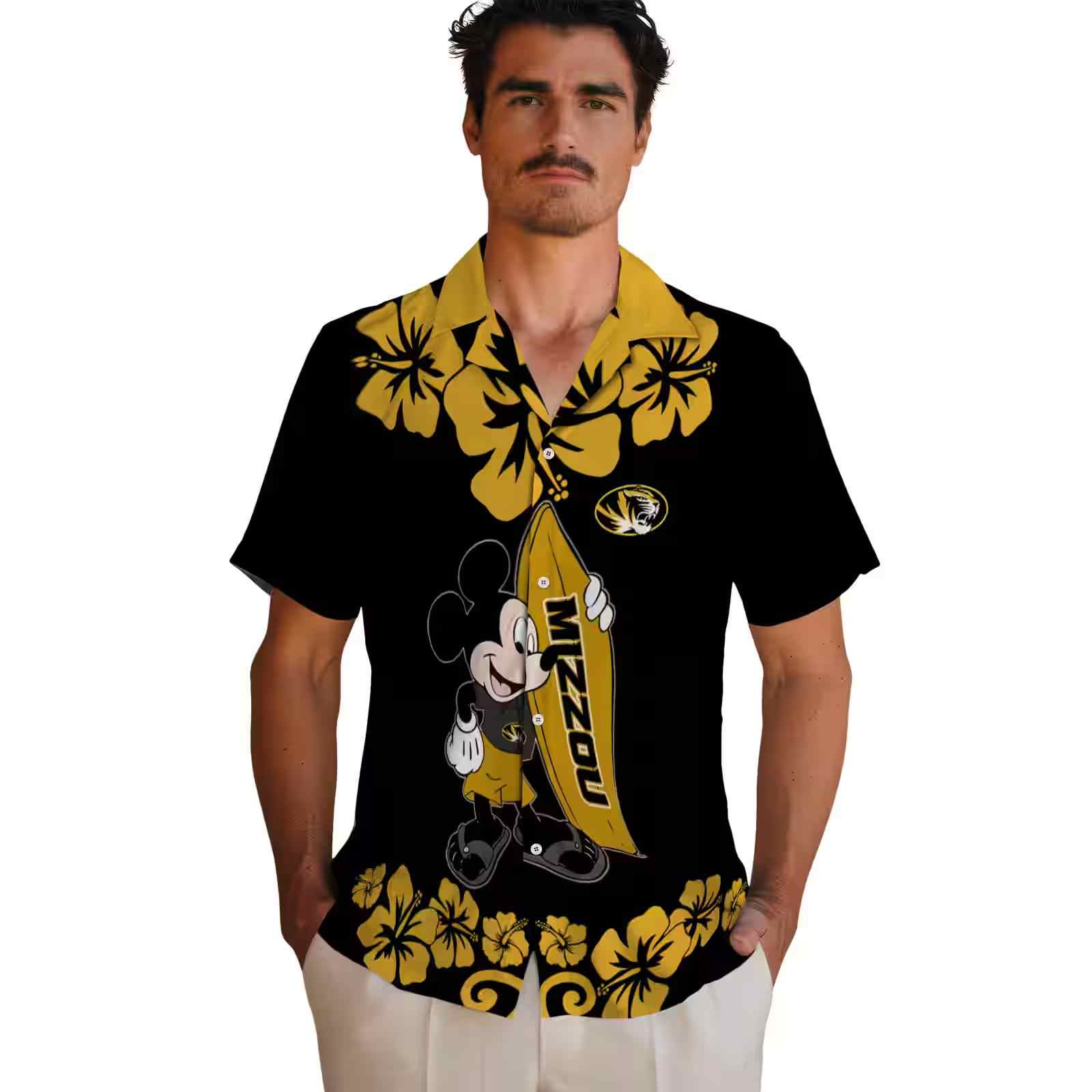 missouri tigers surfing mickey black hawaiian shirt fashion forward