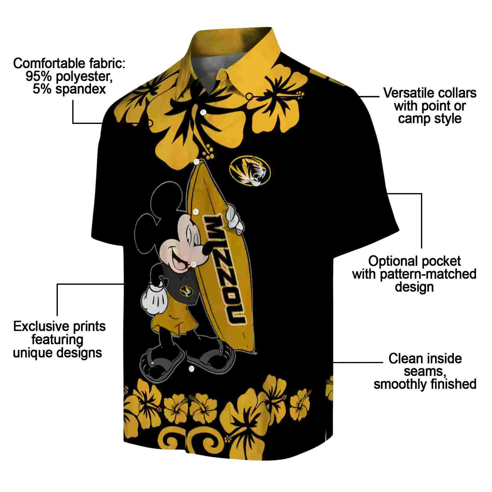 missouri tigers surfing mickey black hawaiian shirt new arrival