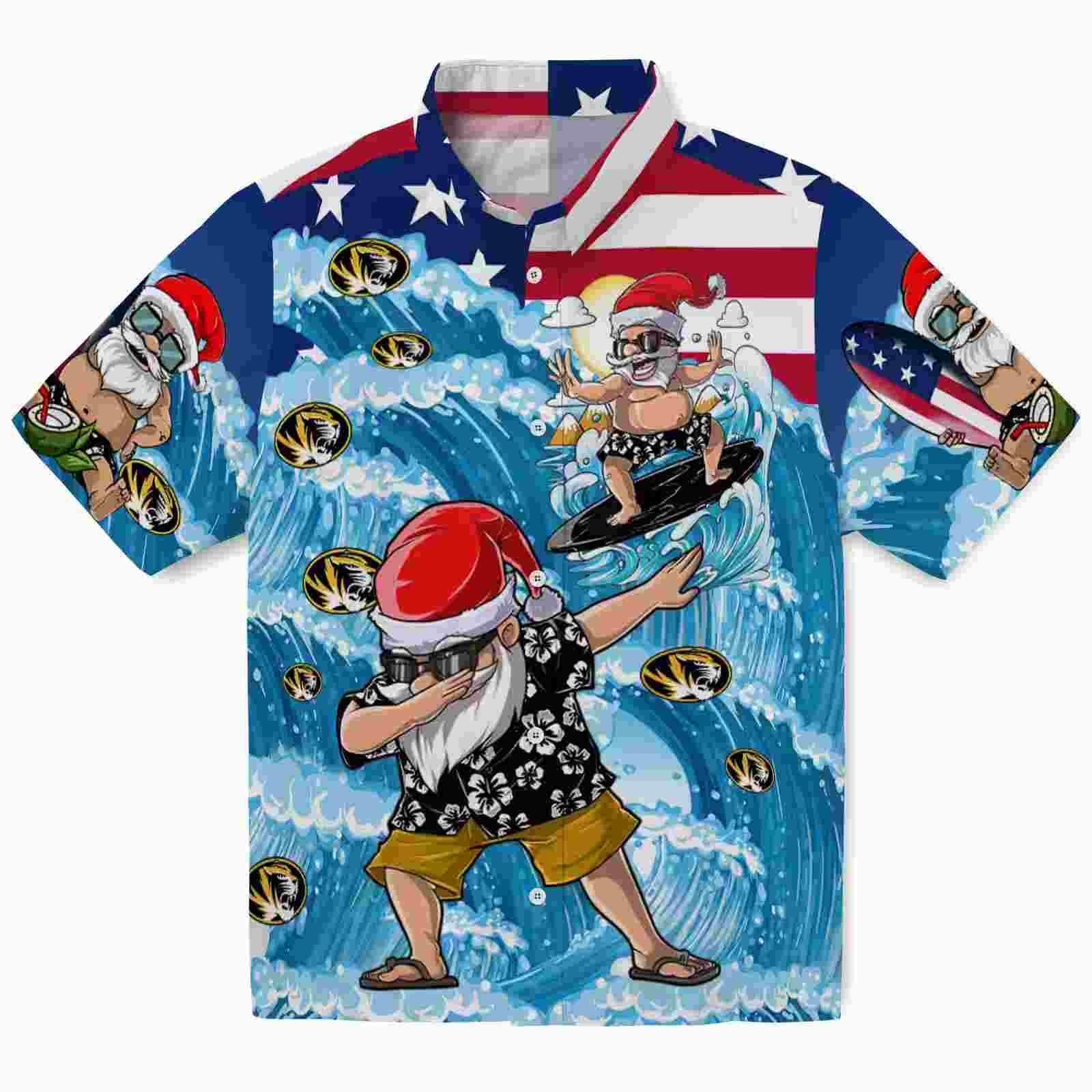 Missouri Tigers Surfing Santa Blue Hawaiian Shirt