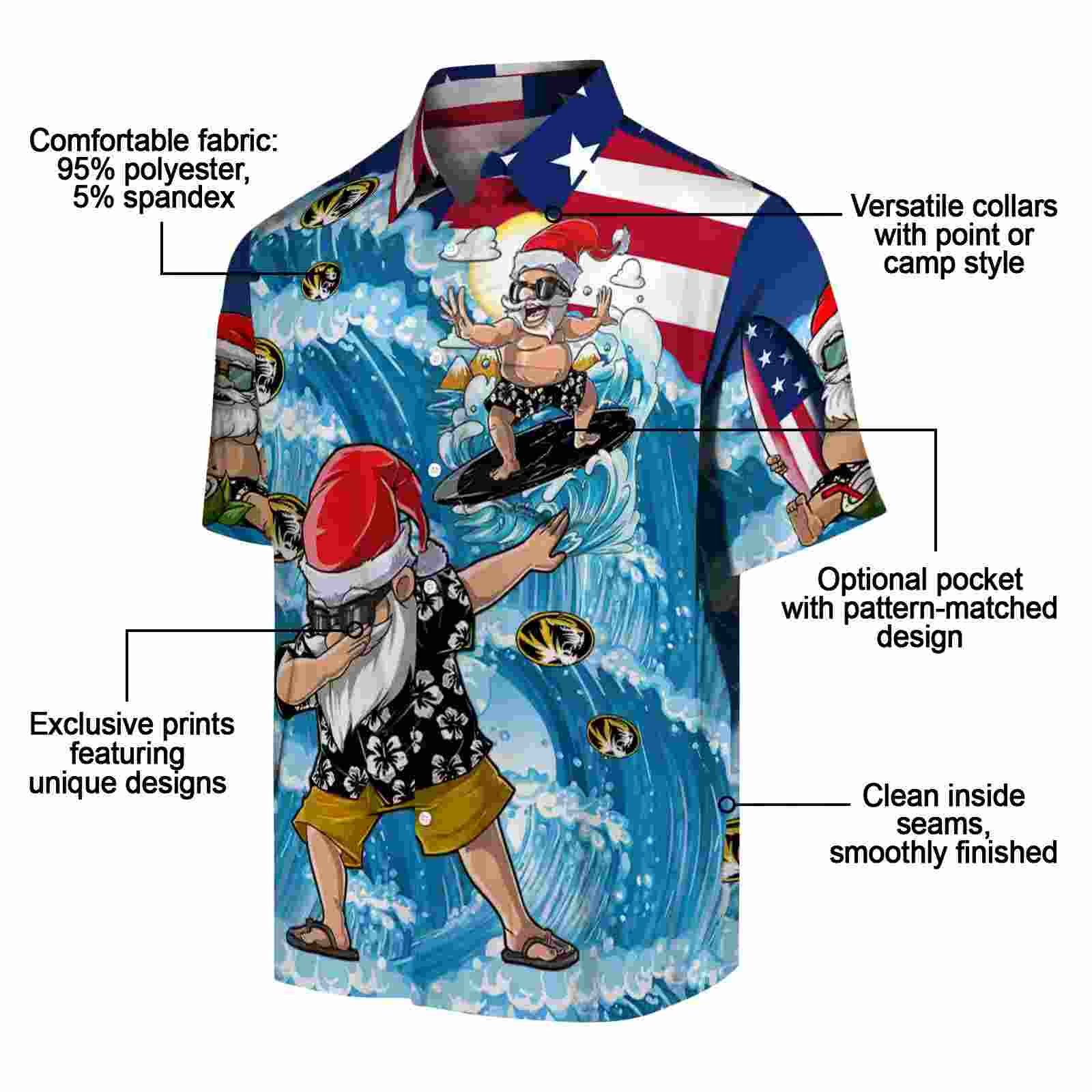 missouri tigers surfing santa blue hawaiian shirt new arrival