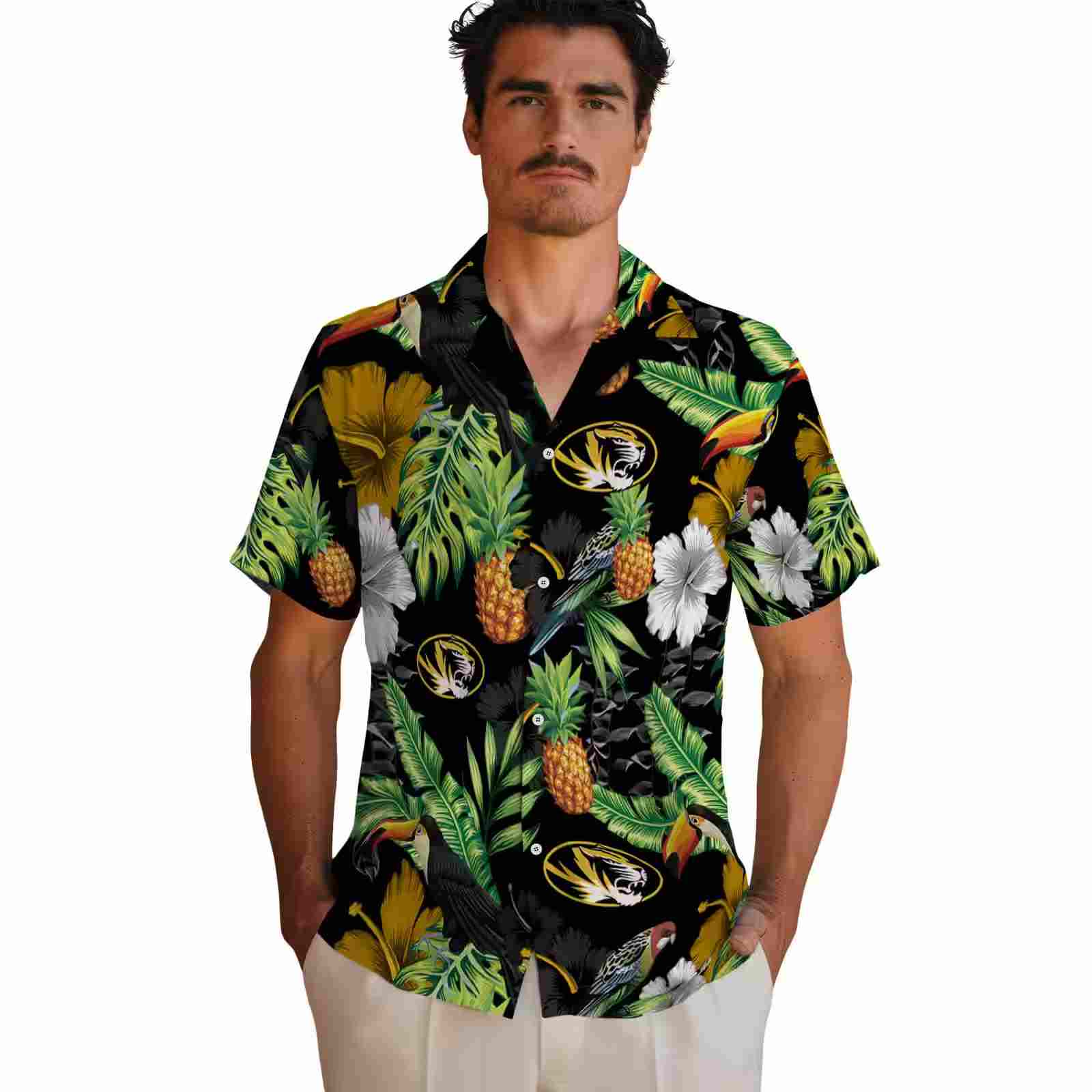 missouri tigers toucan hibiscus pineapple black green hawaiian shirt fashion forward