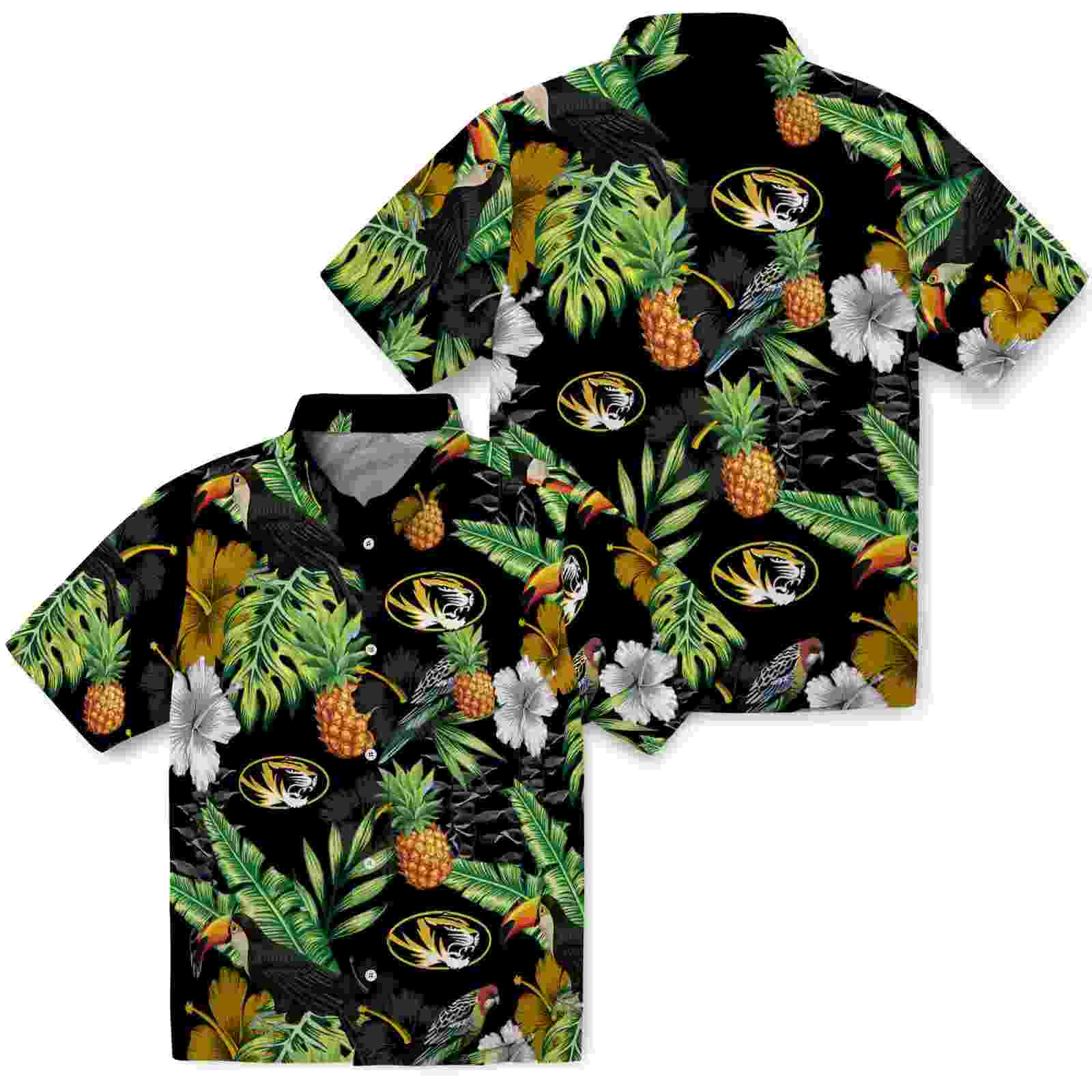 missouri tigers toucan hibiscus pineapple black green hawaiian shirt high quality