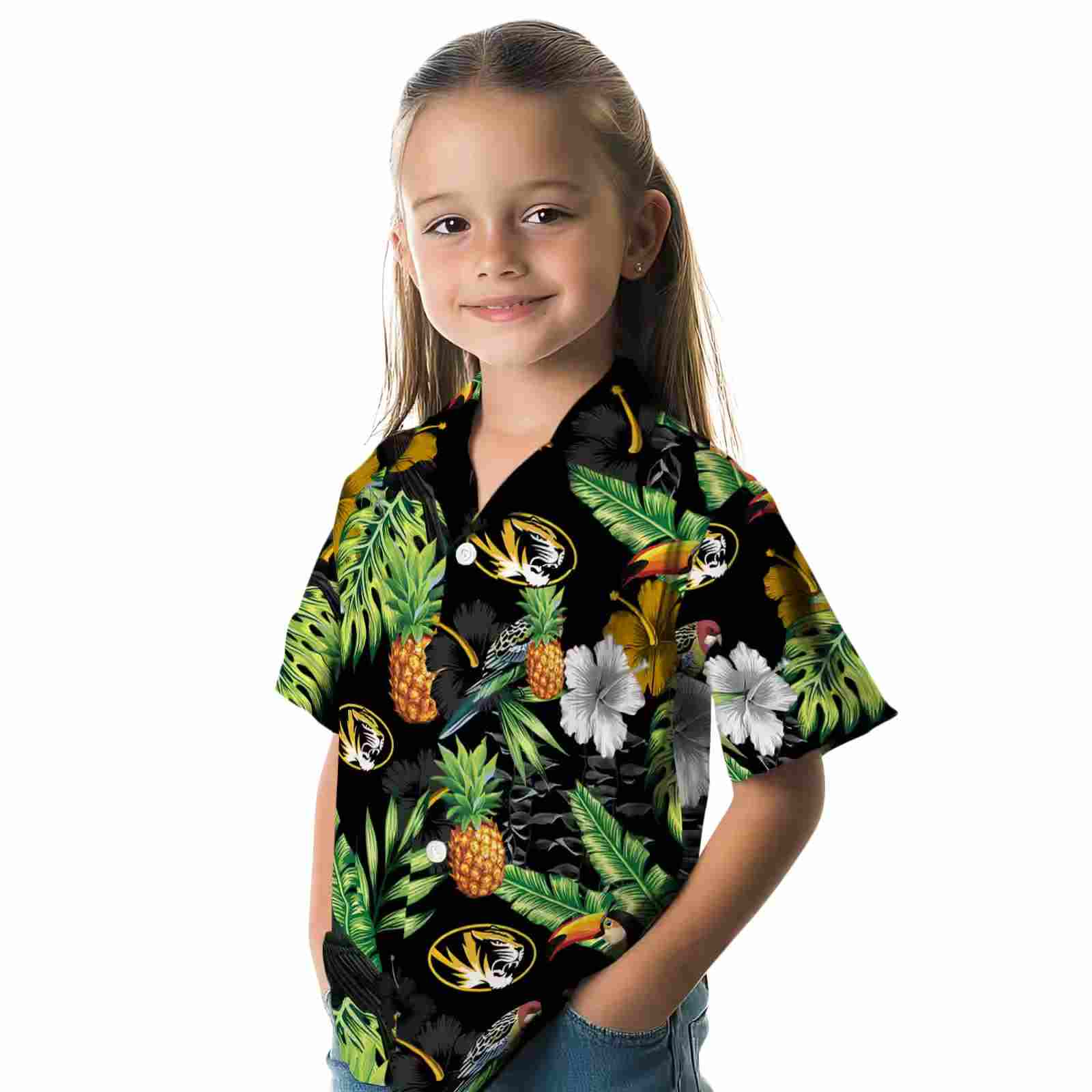 missouri tigers toucan hibiscus pineapple black green hawaiian shirt premium grade