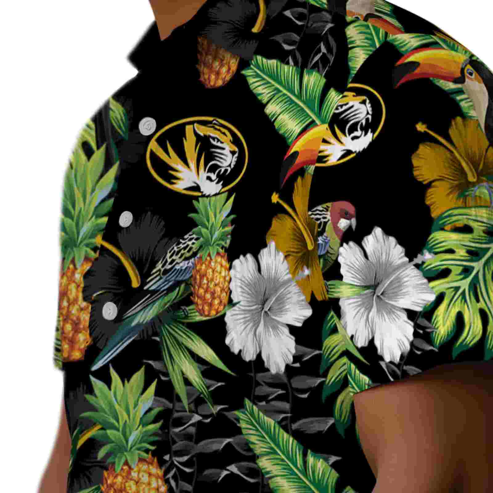 missouri tigers toucan hibiscus pineapple black green hawaiian shirt trendy