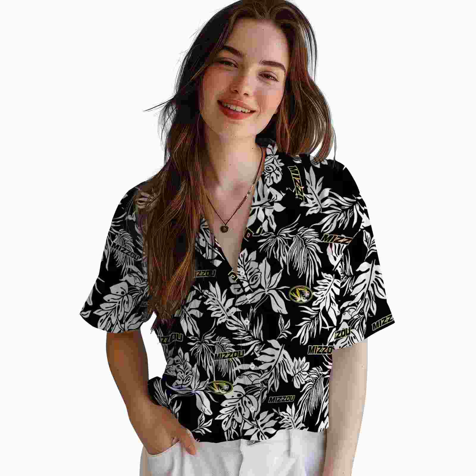 missouri tigers tropical leaf black white hawaiian shirt latest model