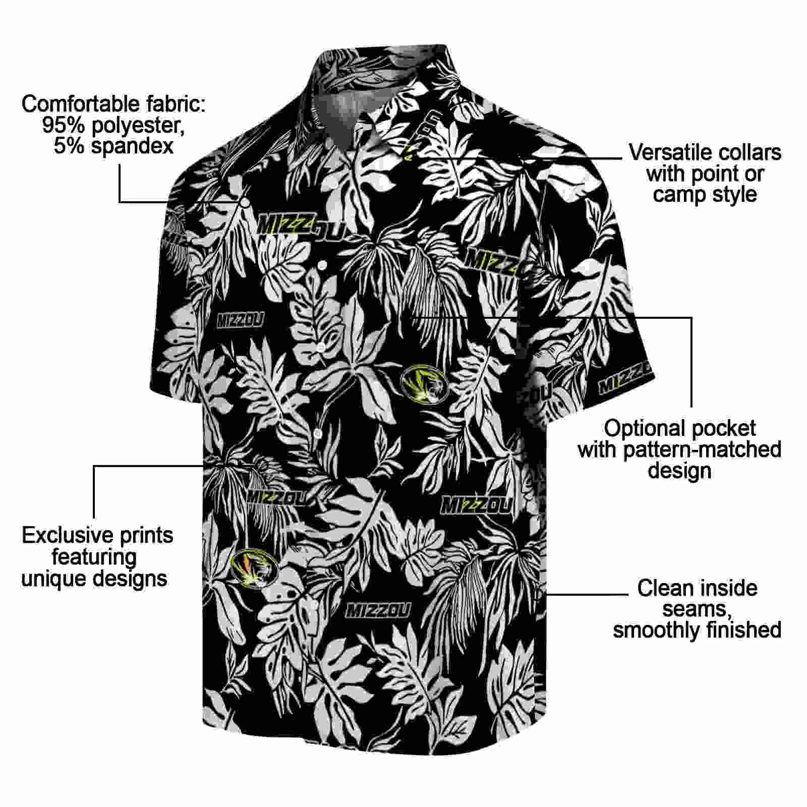 missouri tigers tropical leaf black white hawaiian shirt new arrival