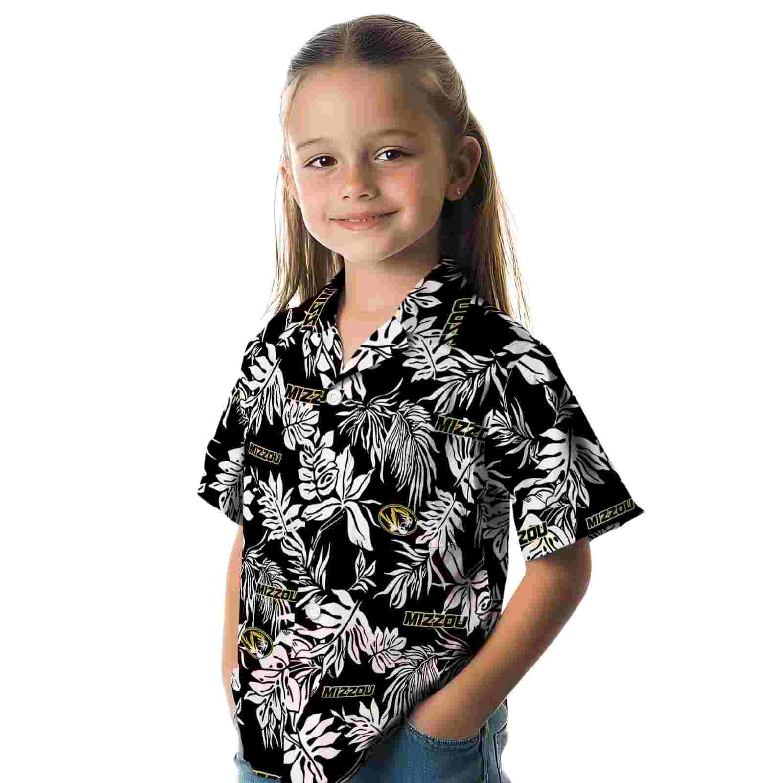 missouri tigers tropical leaf black white hawaiian shirt premium grade