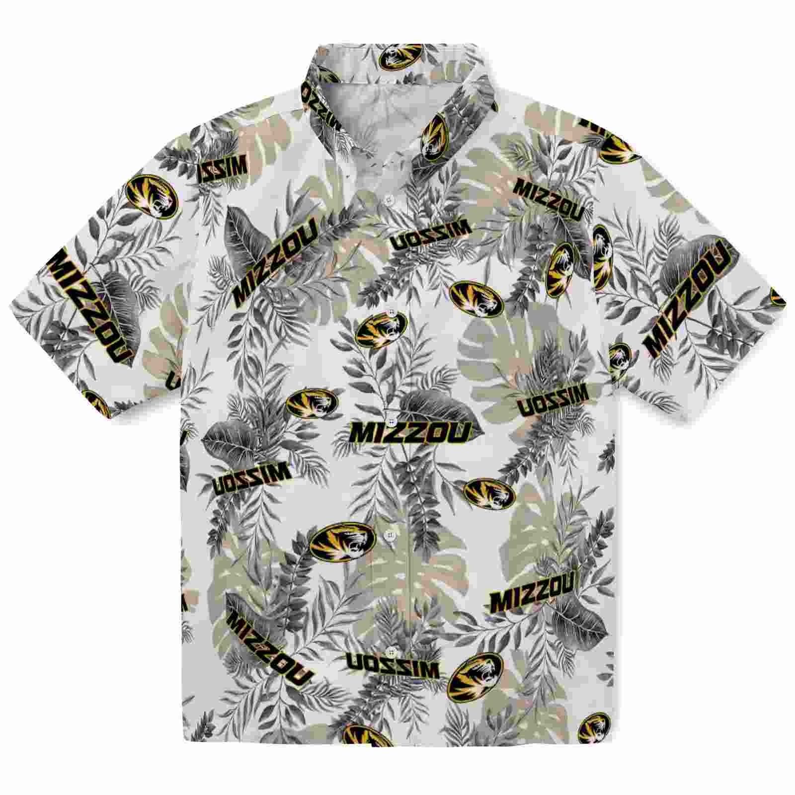 Missouri Tigers Tropical Leaves Black White Hawaiian Shirt