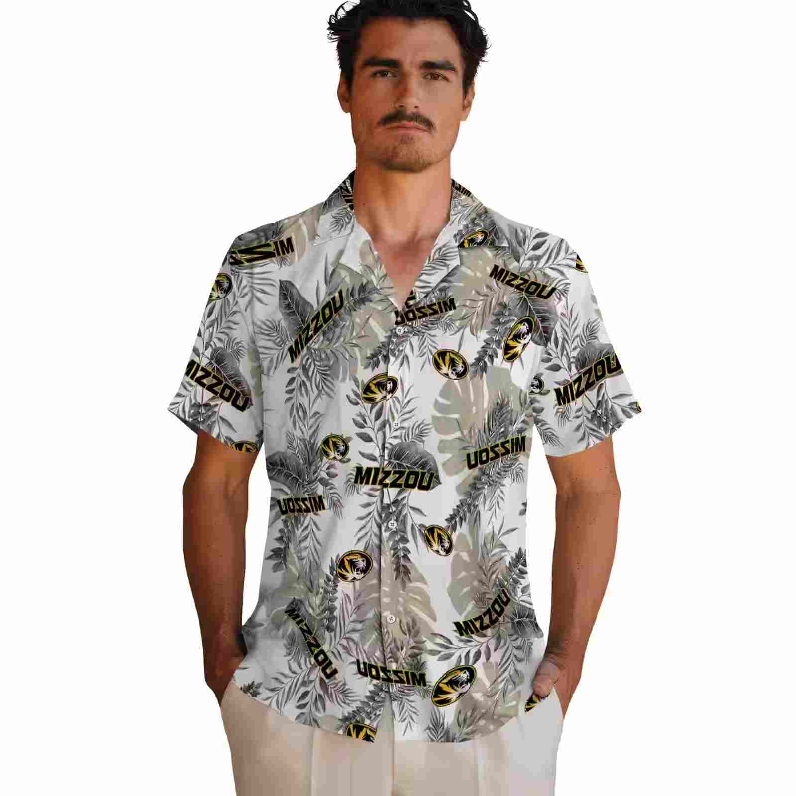 missouri tigers tropical leaves black white hawaiian shirt fashion forward