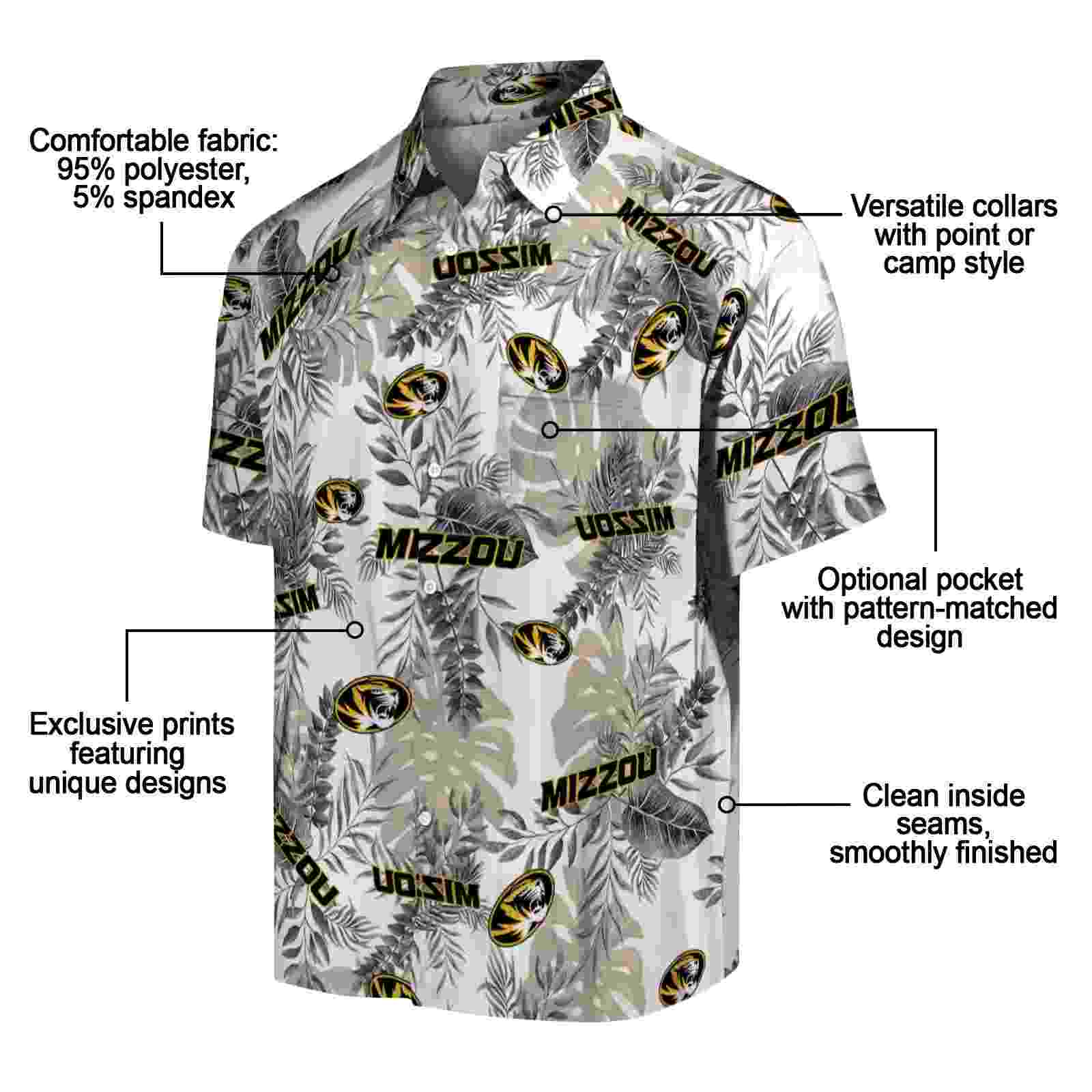 missouri tigers tropical leaves black white hawaiian shirt new arrival