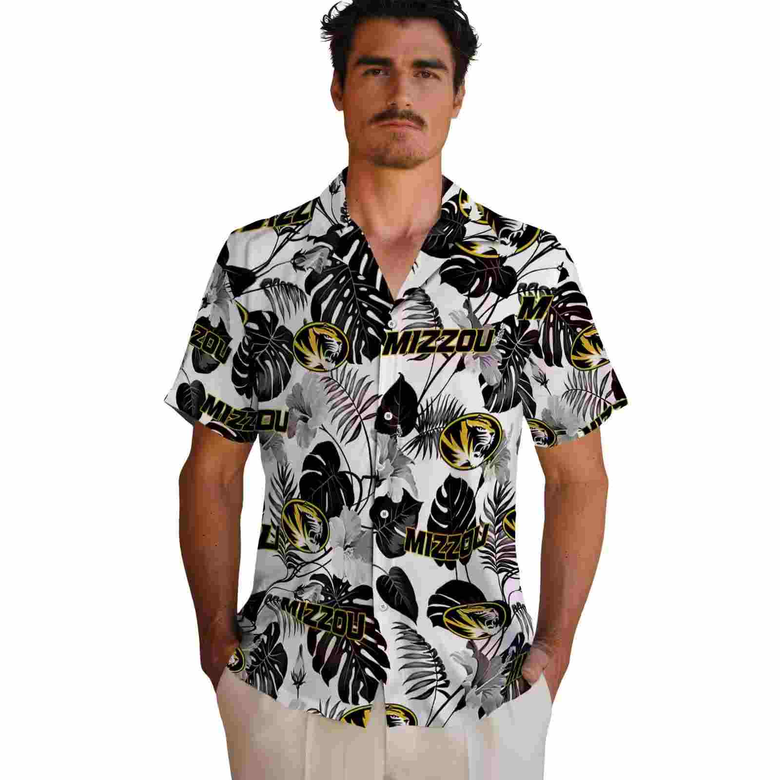 missouri tigers tropical plants black white hawaiian shirt fashion forward