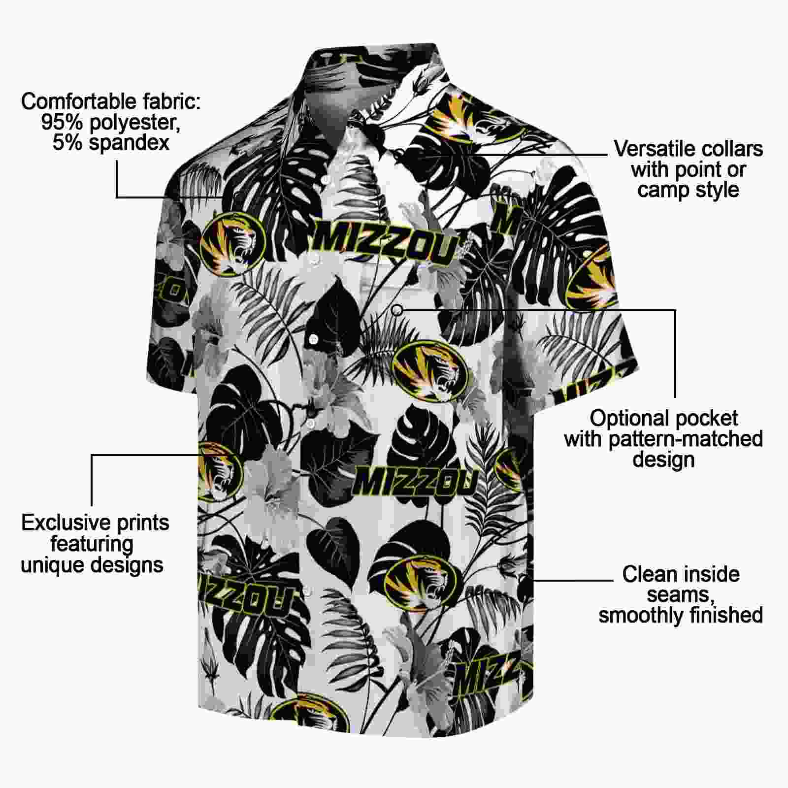 missouri tigers tropical plants black white hawaiian shirt new arrival