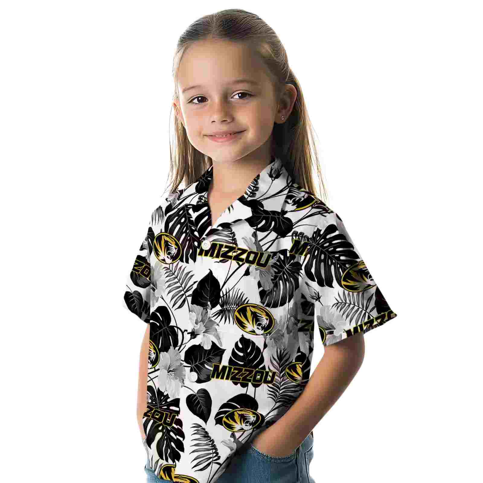 missouri tigers tropical plants black white hawaiian shirt premium grade