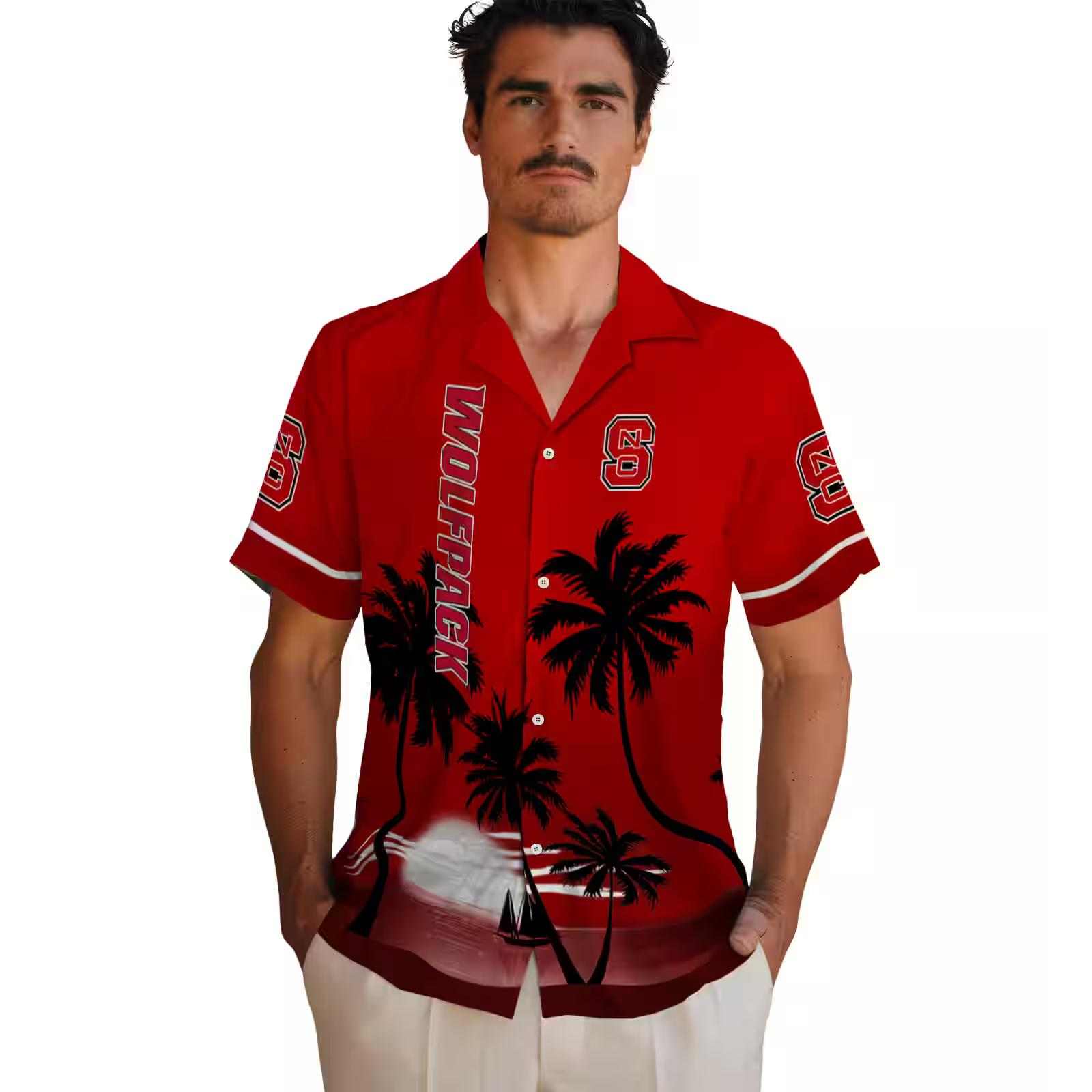 nc state wolfpack beach sunset red black hawaiian shirt fashion forward