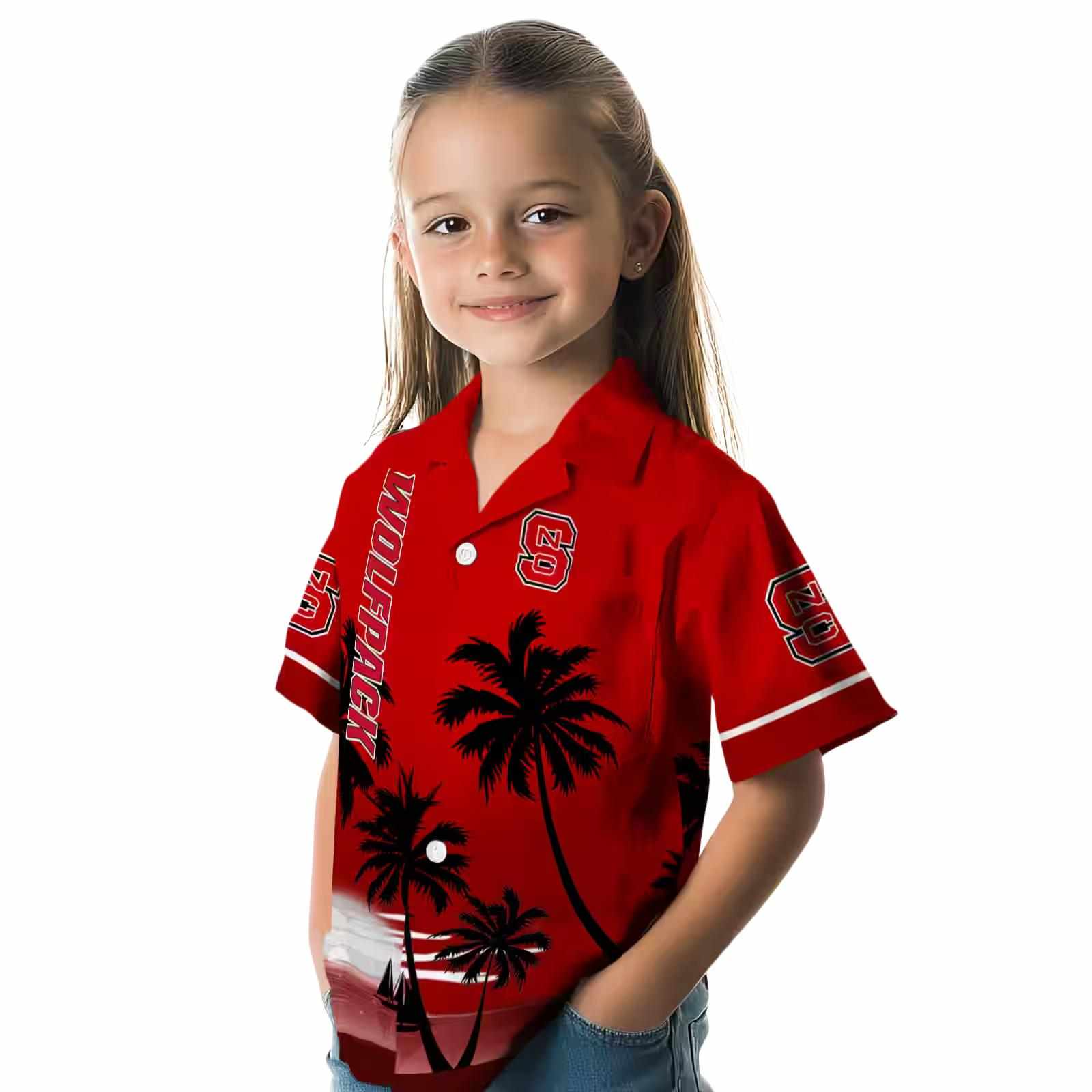 nc state wolfpack beach sunset red black hawaiian shirt premium grade