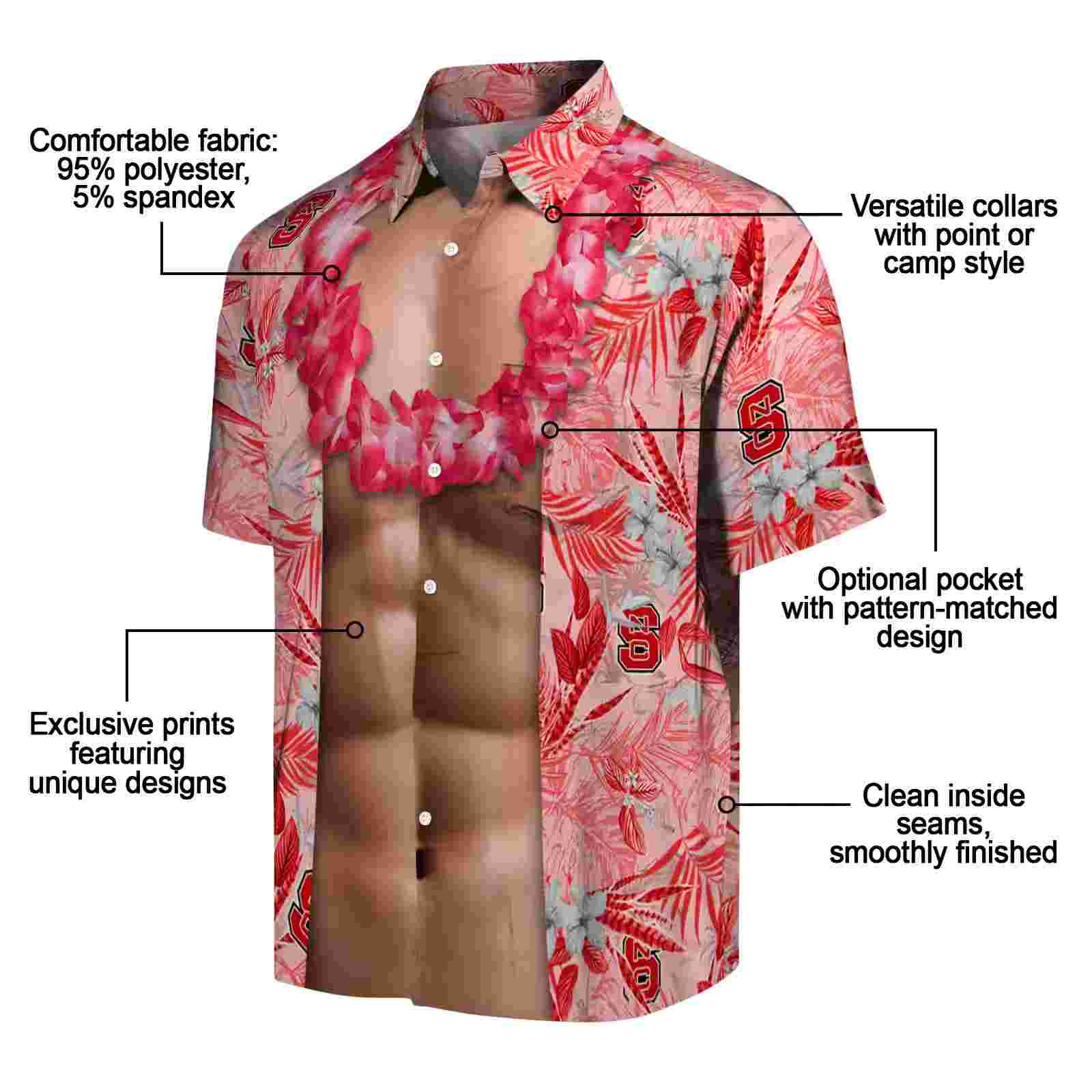 nc state wolfpack chest illusion red hawaiian shirt new arrival