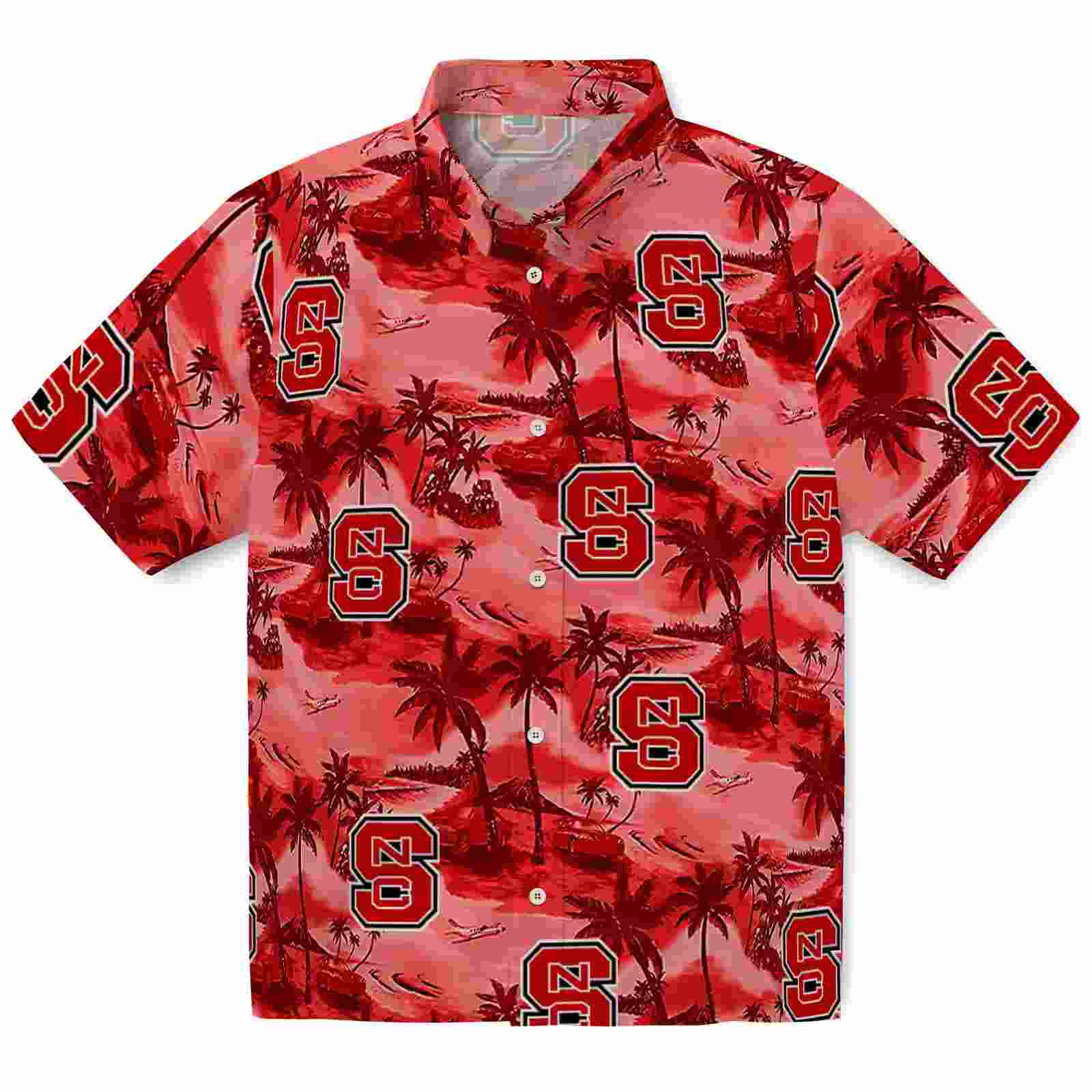 NC State Wolfpack Coastal Palms Red Hawaiian Shirt