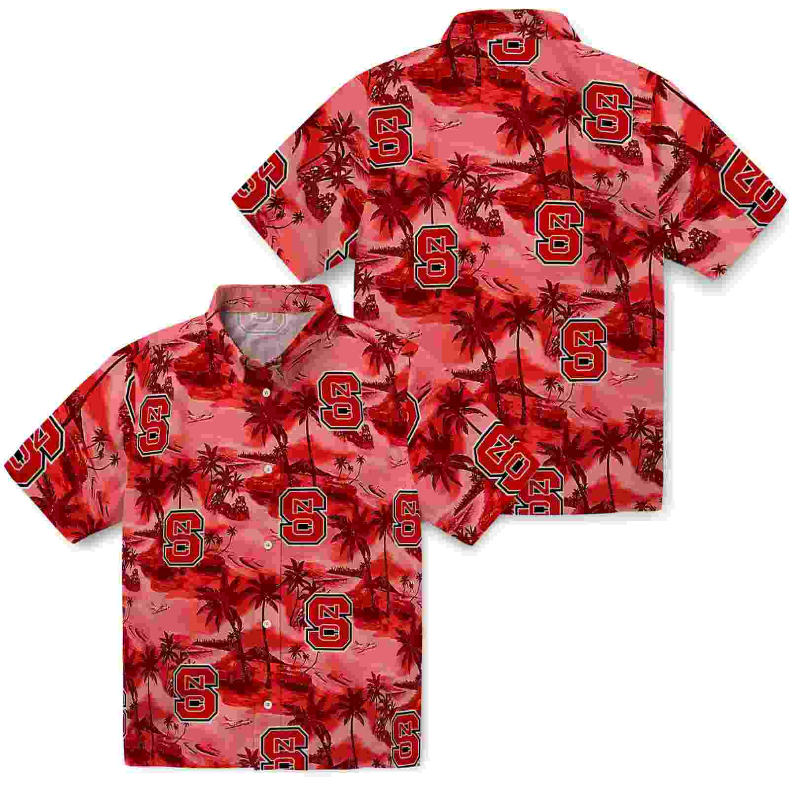 nc state wolfpack coastal palms red hawaiian shirt high quality