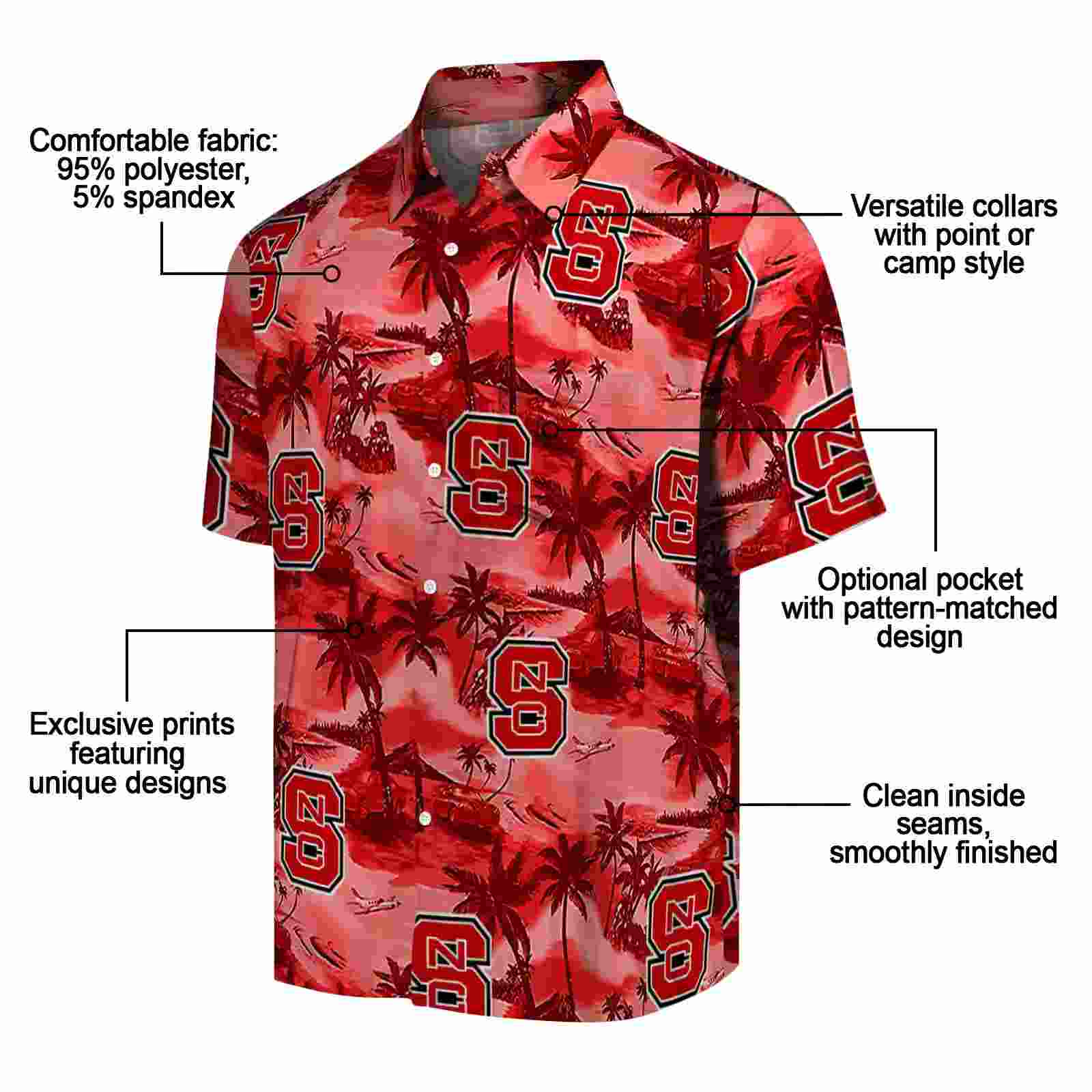 nc state wolfpack coastal palms red hawaiian shirt new arrival