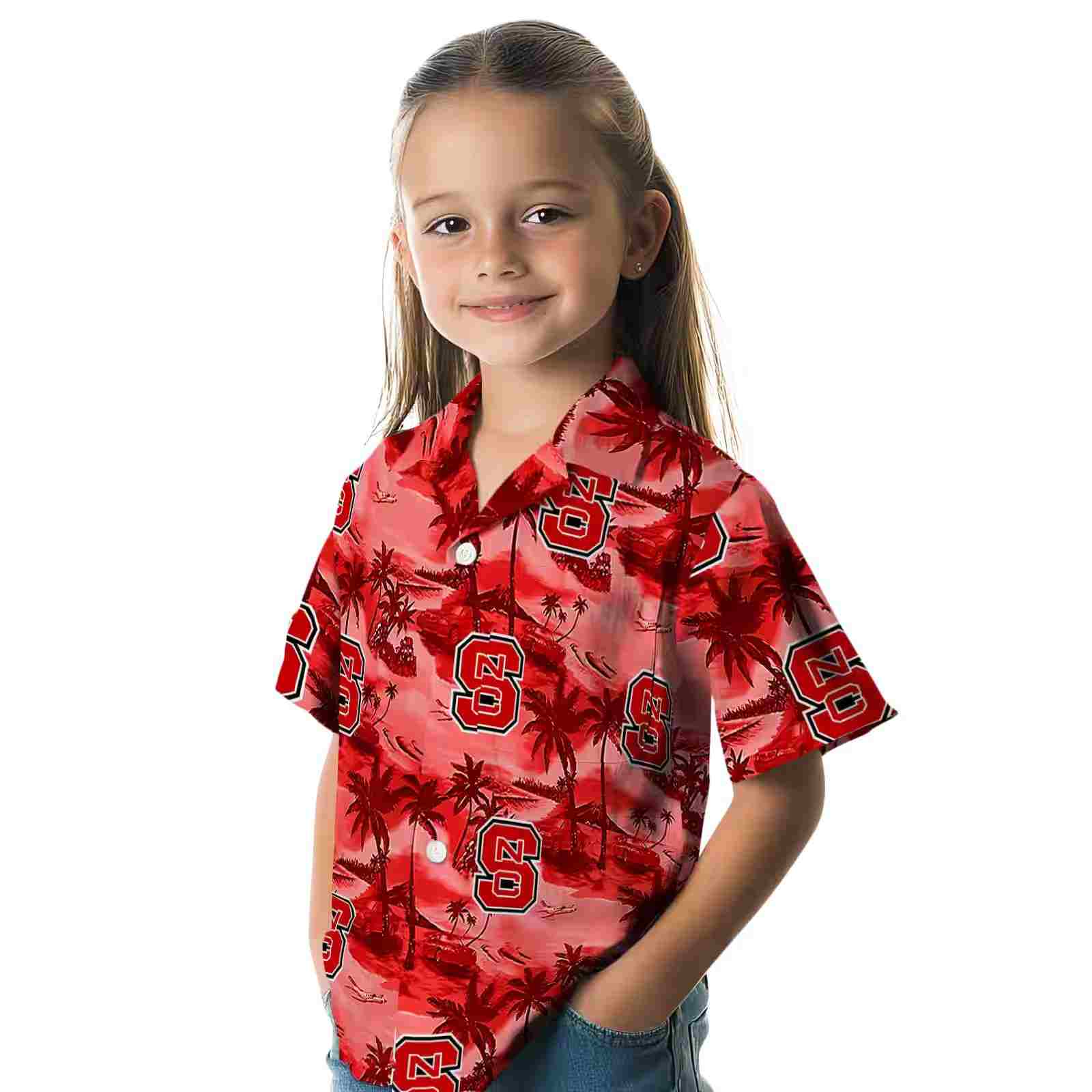 nc state wolfpack coastal palms red hawaiian shirt premium grade