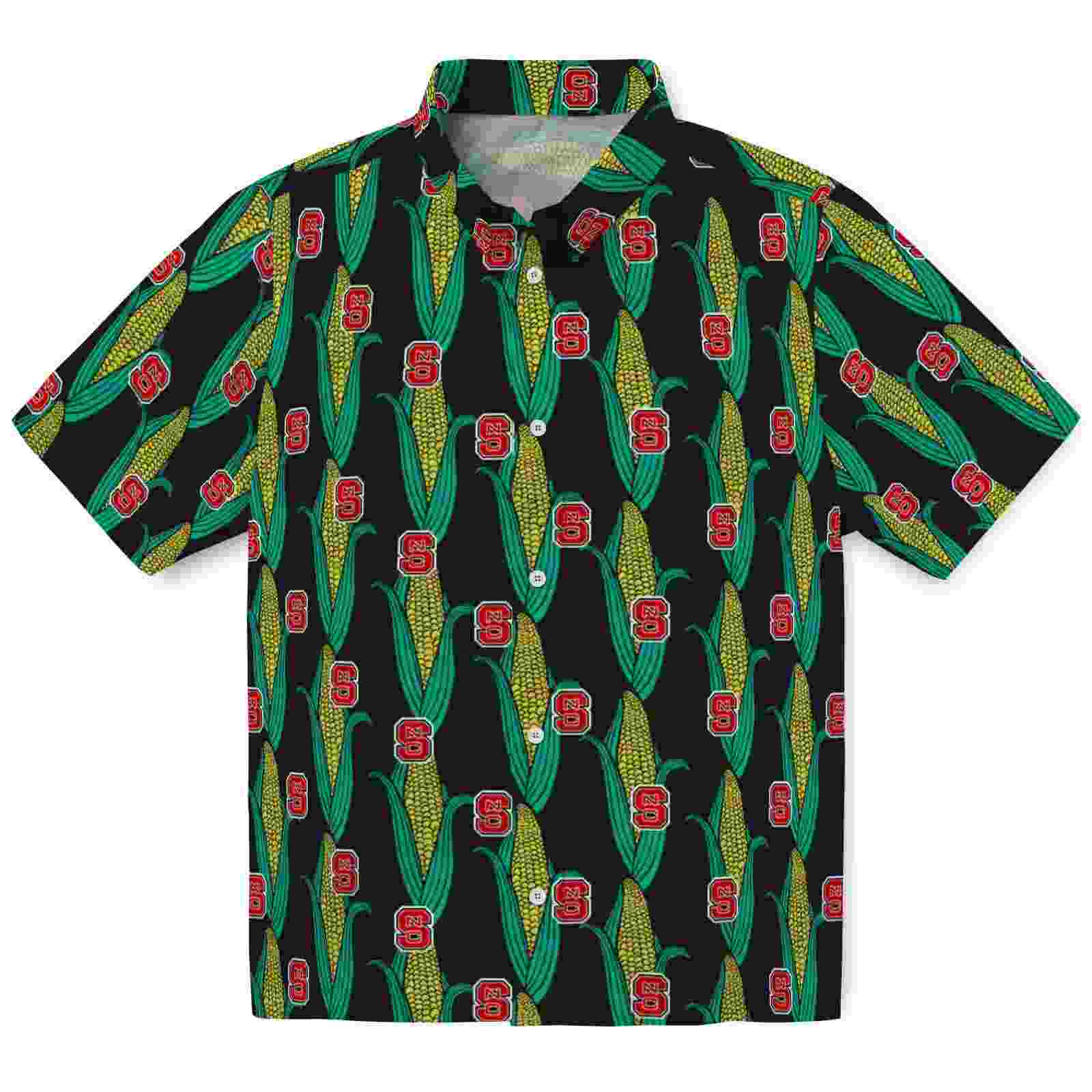 NC State Wolfpack Corn Motifs Black Green Hawaiian Shirt