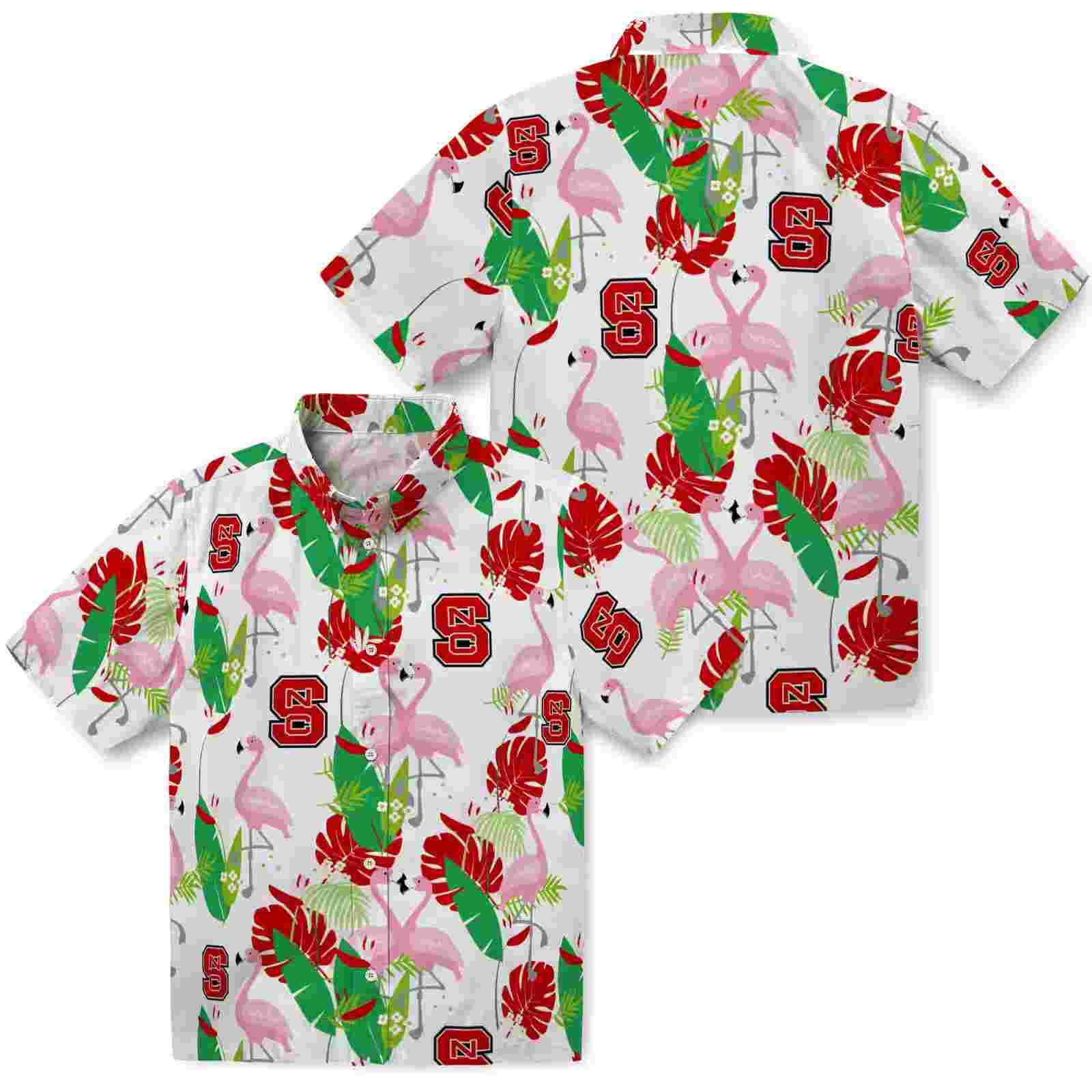 nc state wolfpack flamingo foliage red green hawaiian shirt high quality