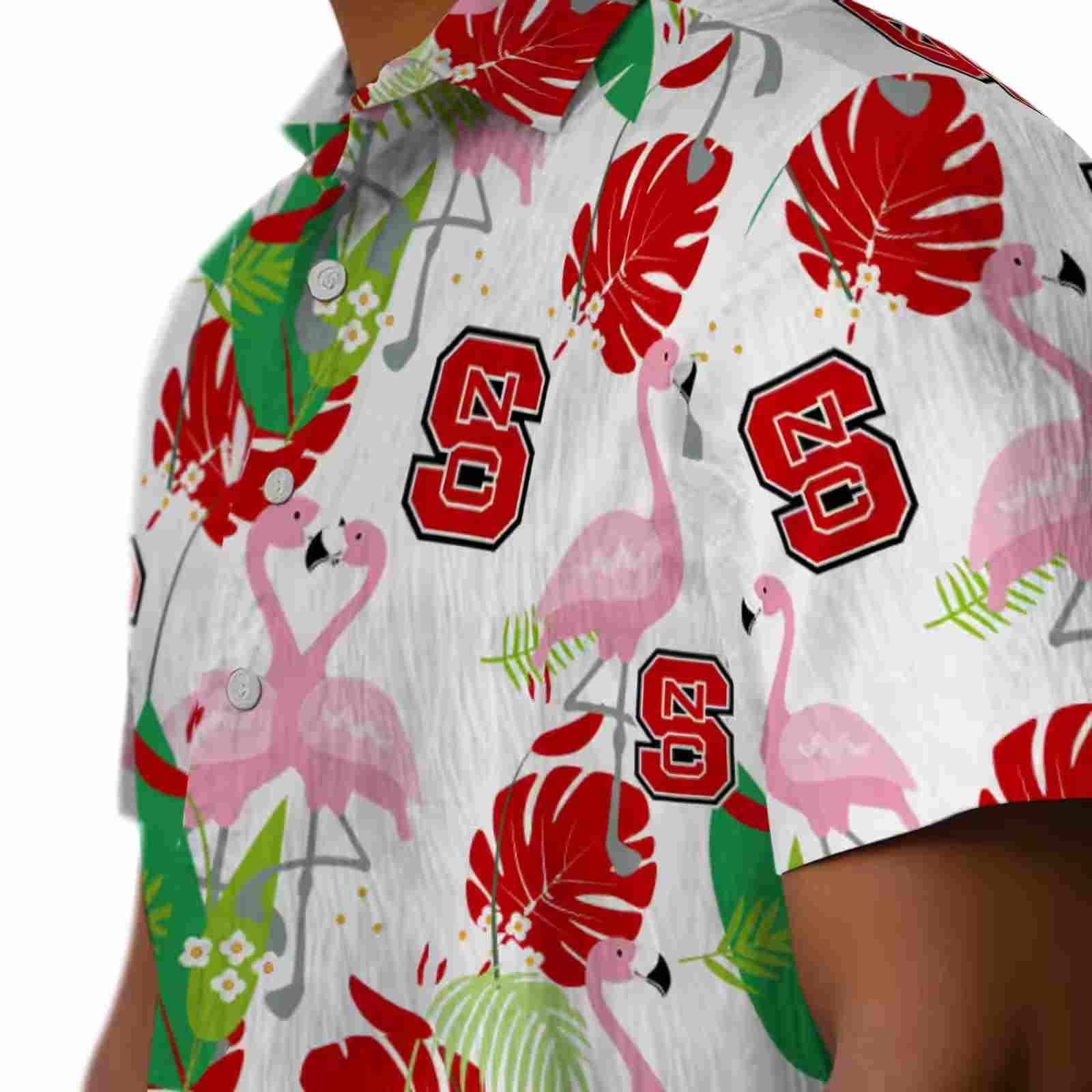 nc state wolfpack flamingo foliage red green hawaiian shirt trendy