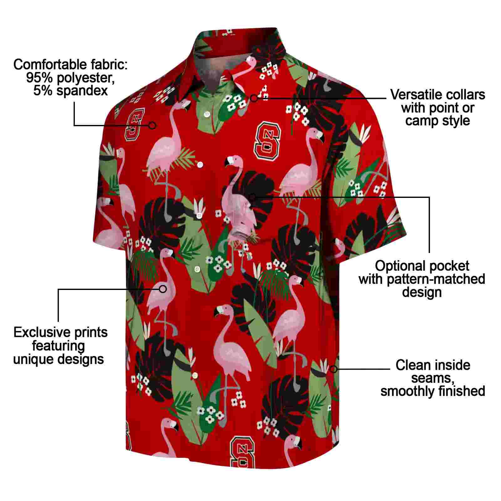 nc state wolfpack flamingo leaf motif red hawaiian shirt new arrival