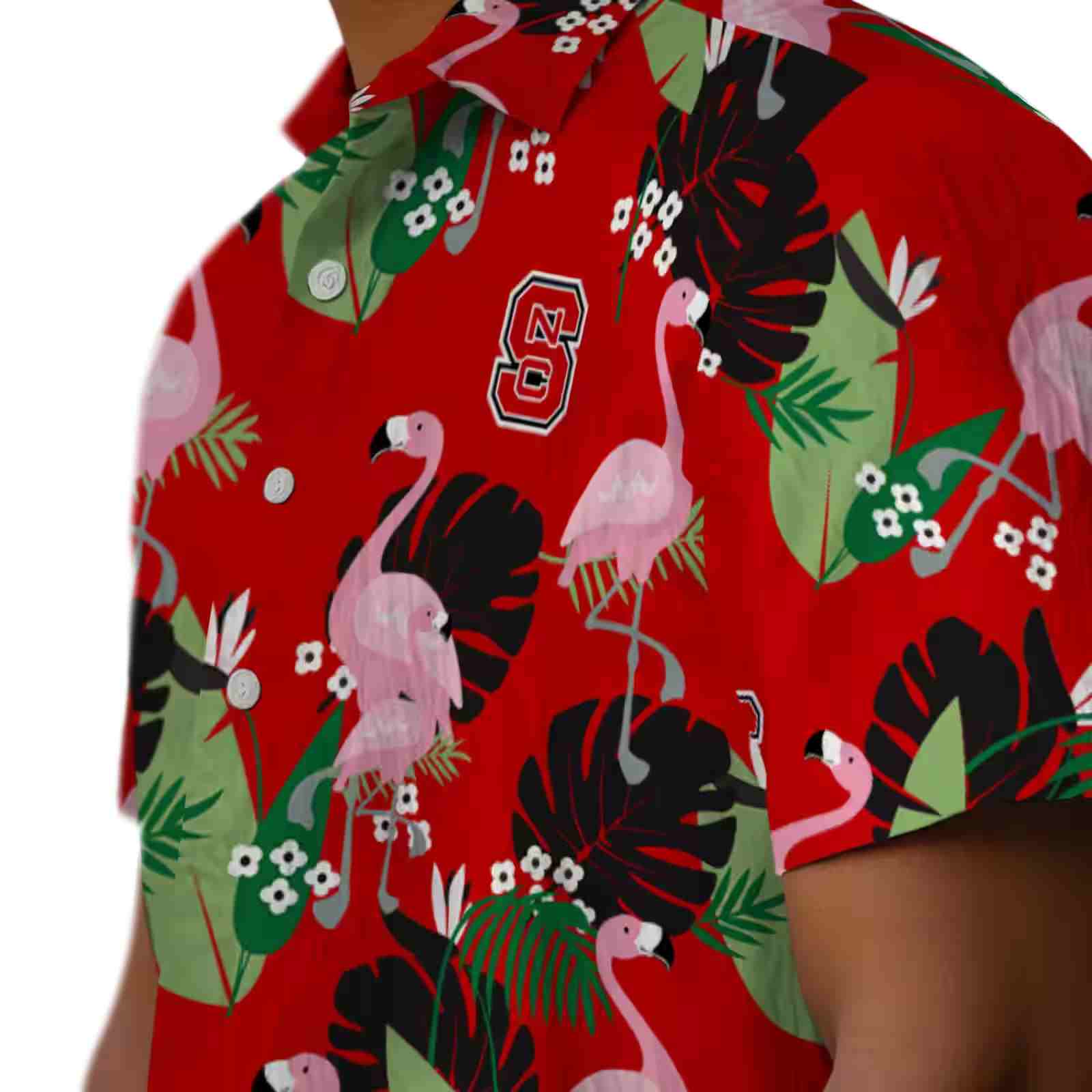 nc state wolfpack flamingo leaf motif red hawaiian shirt trendy