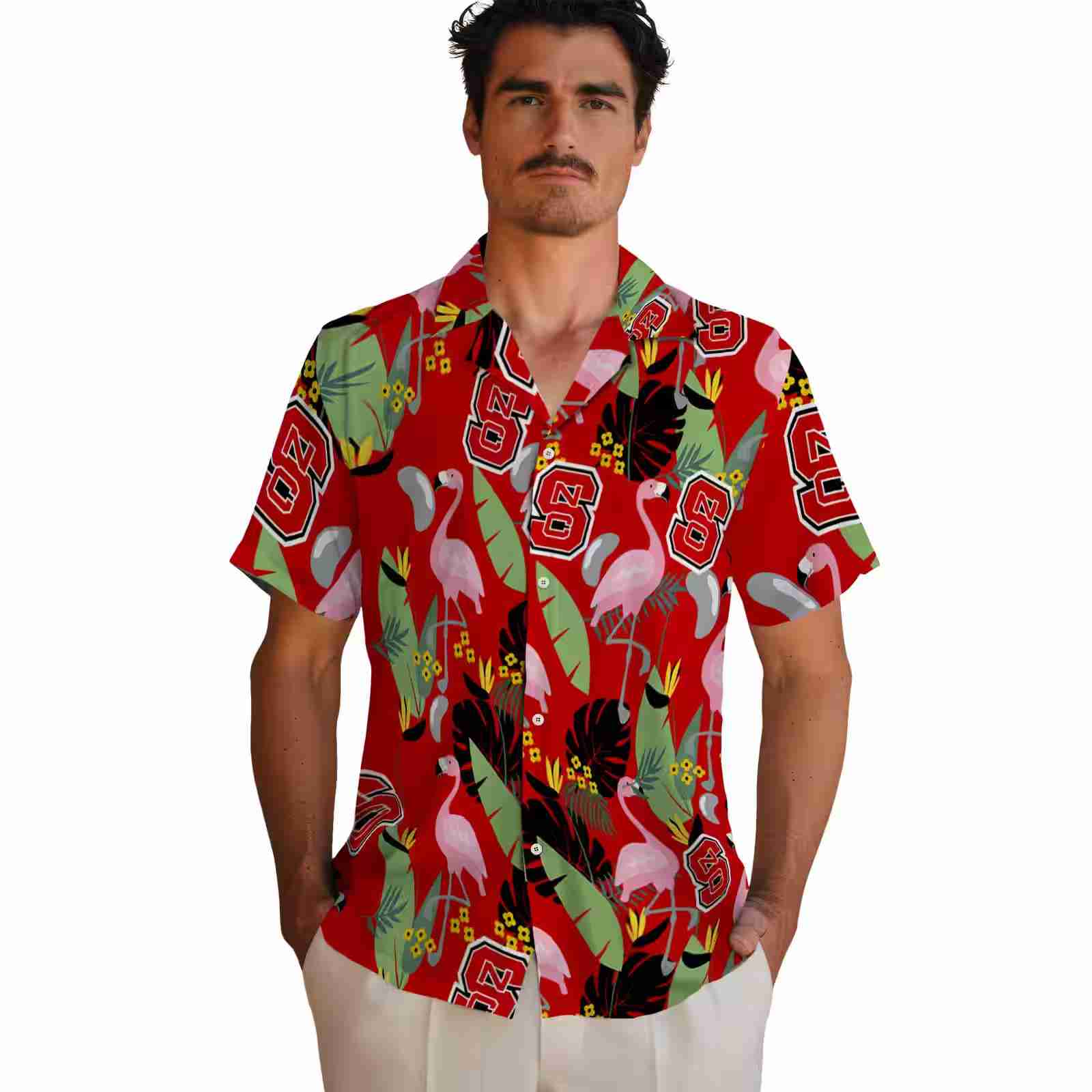 nc state wolfpack flamingo leaves red hawaiian shirt fashion forward