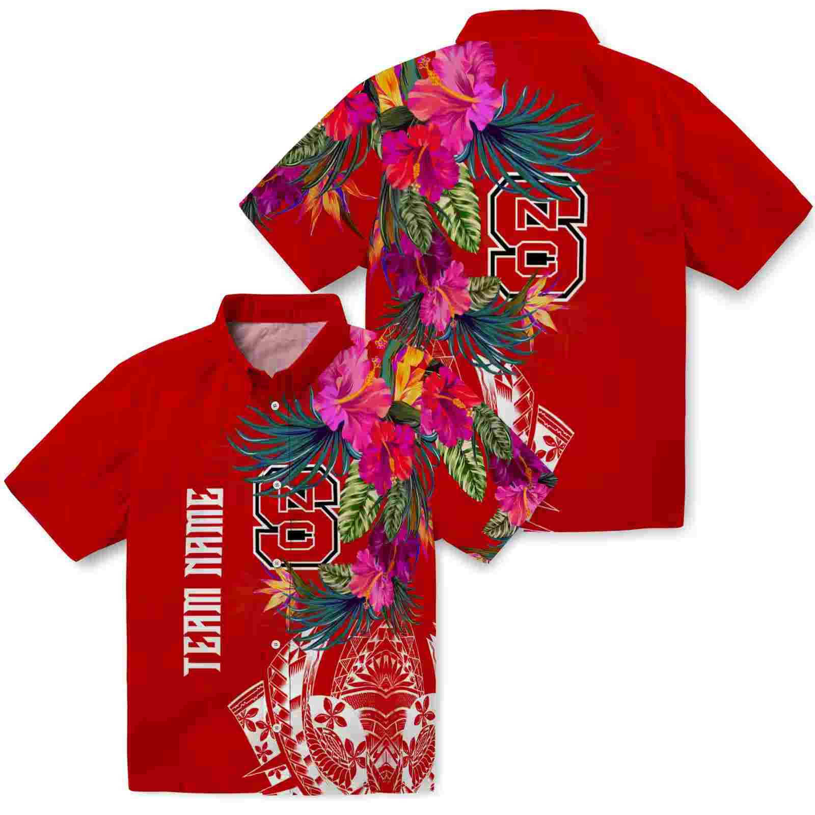 nc state wolfpack floral polynesian red hawaiian shirt high quality