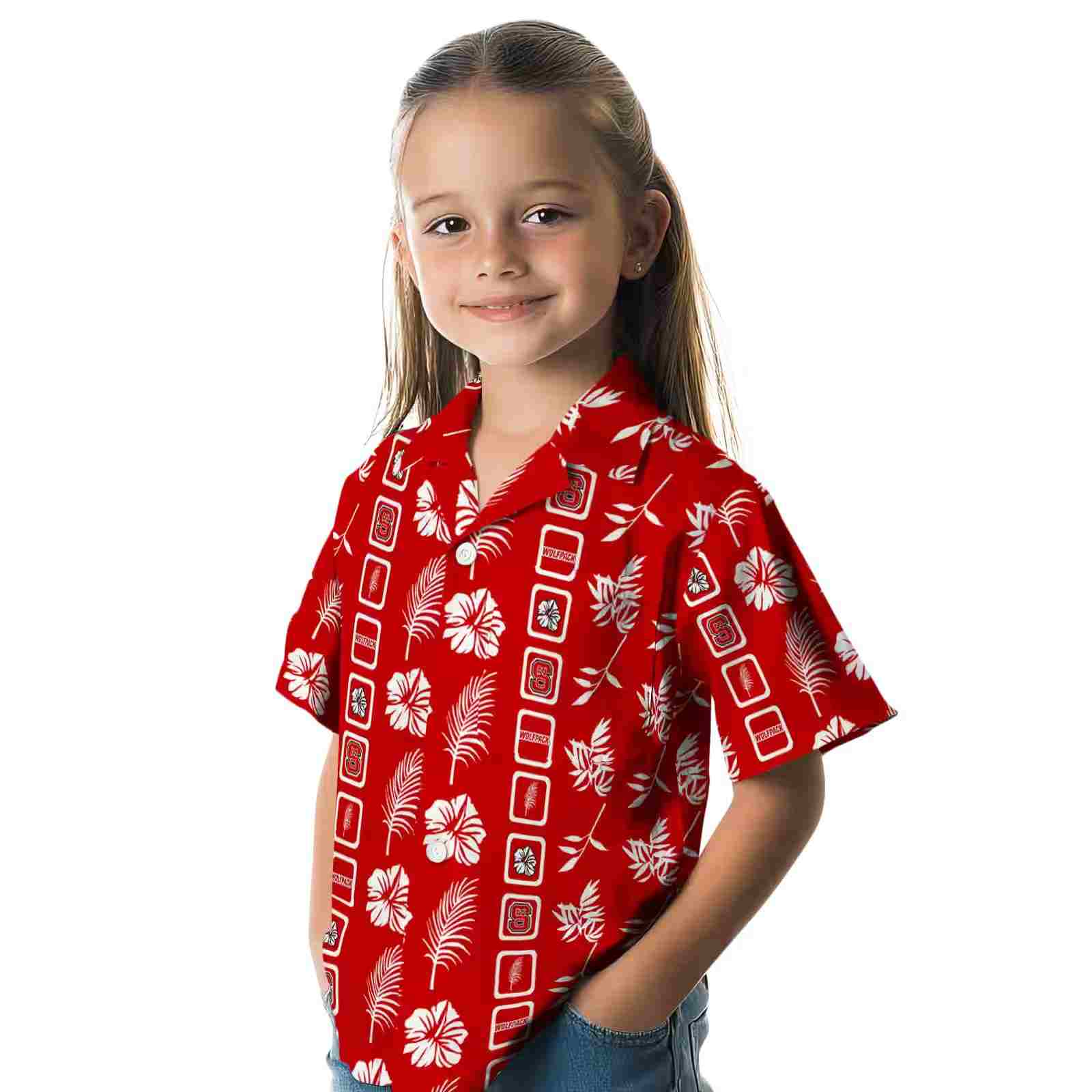 nc state wolfpack framed floral red hawaiian shirt premium grade