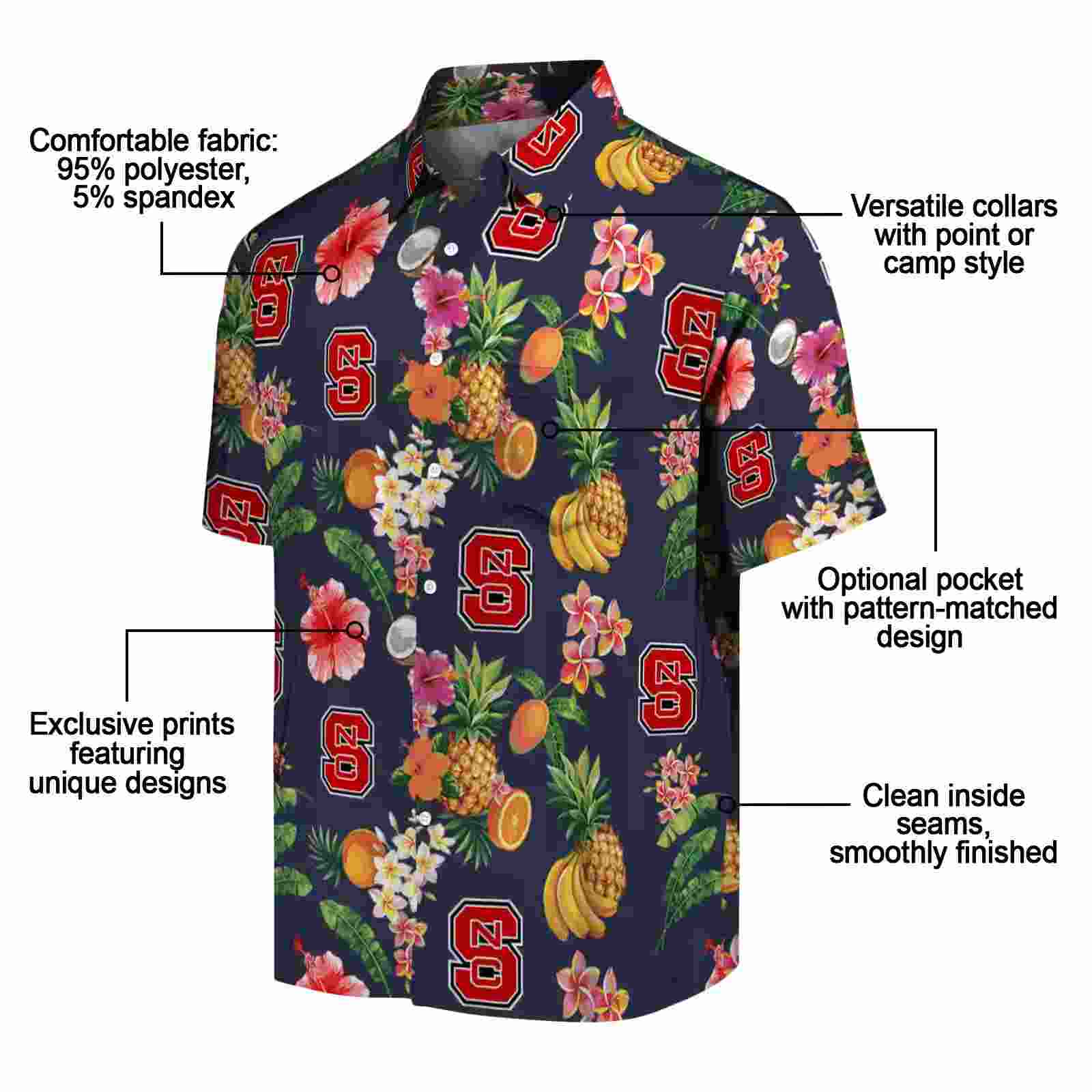 nc state wolfpack hibiscus and fruit navy blue hawaiian shirt new arrival