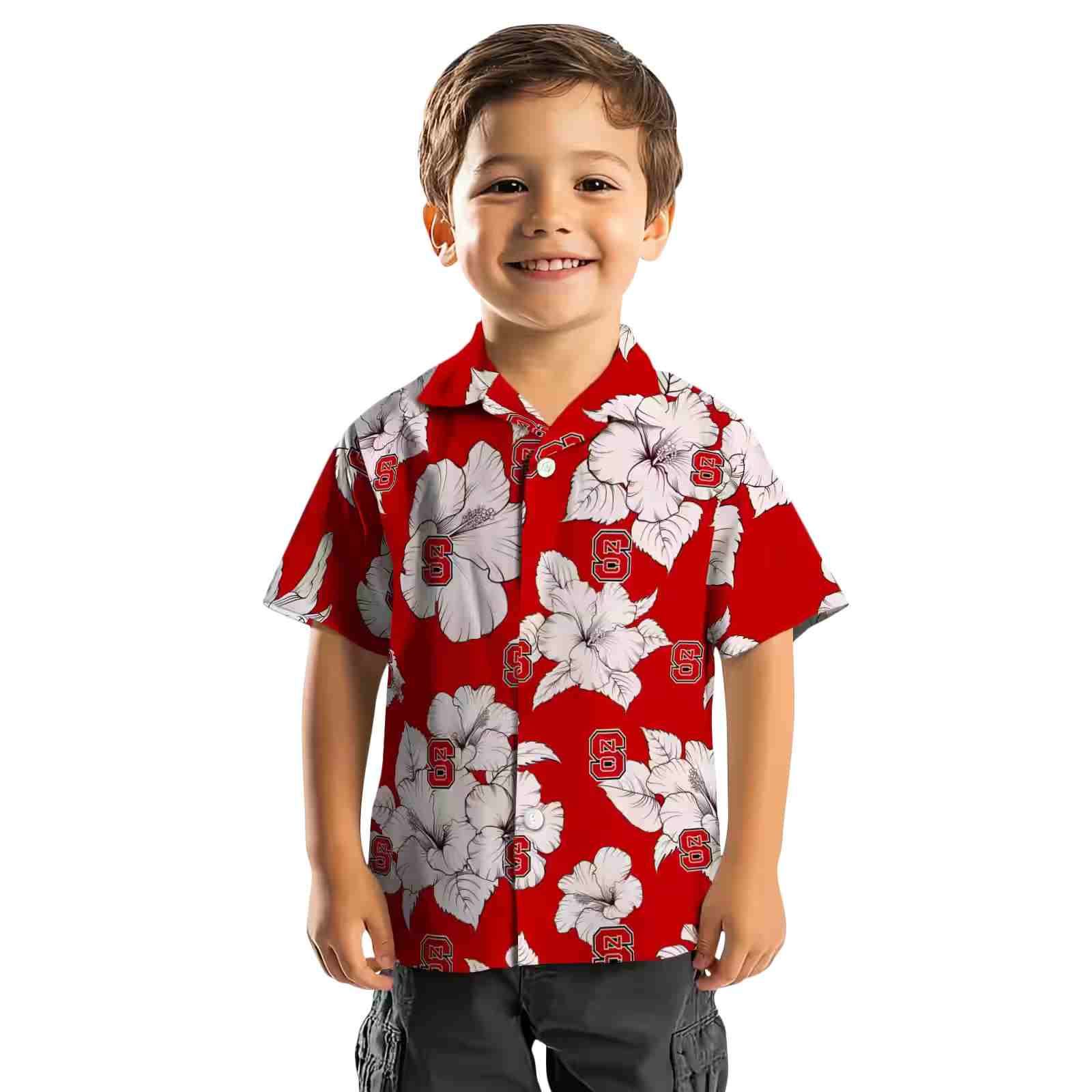 nc state wolfpack hibiscus blooms red white hawaiian shirt top rated